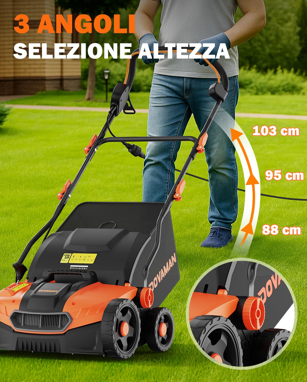 DOVAMAN DS16A Scarificatore e Arieggiatore Elettrico 1500W 40cm Larghezza di Lavoro