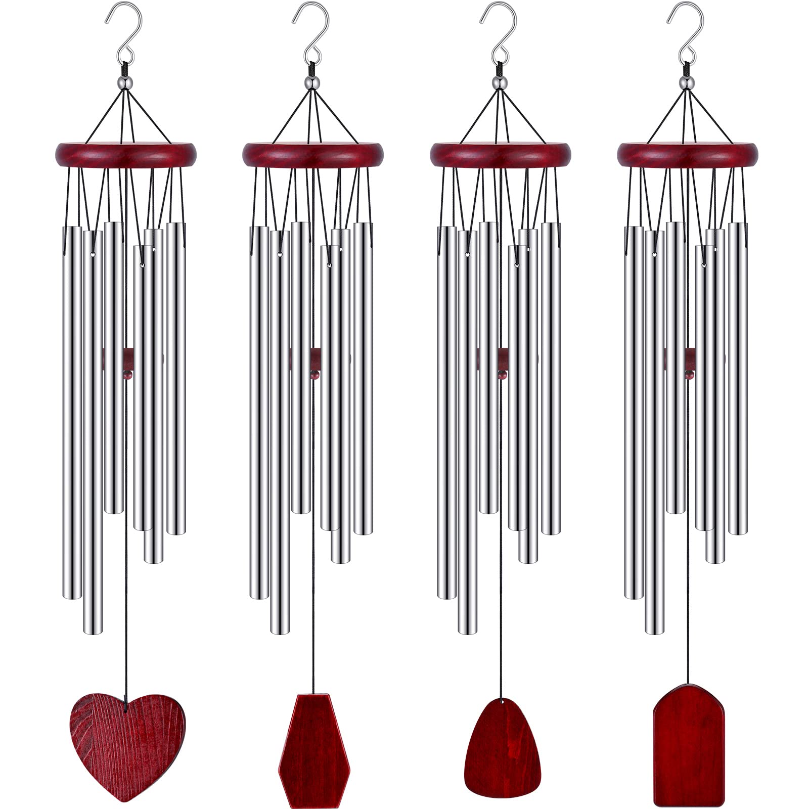 4 Pcs Memorial Wind Chimes 28 Inch Wooden Sympathy Wind Chimes DIY Sympathy Gift Large Wind Chimes for Loss of Loved One Bereavement with 6 Aluminum Tube for Indoor Outdoor 4 Style (Classic Style)