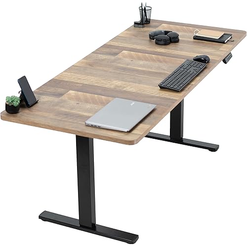 VIVO Electric 71 x 30 in Standing Desk, Memory Height Adjustment, 1B Series, Reclaimed Wood Top Black Frame, DESK-KIT-1B7P