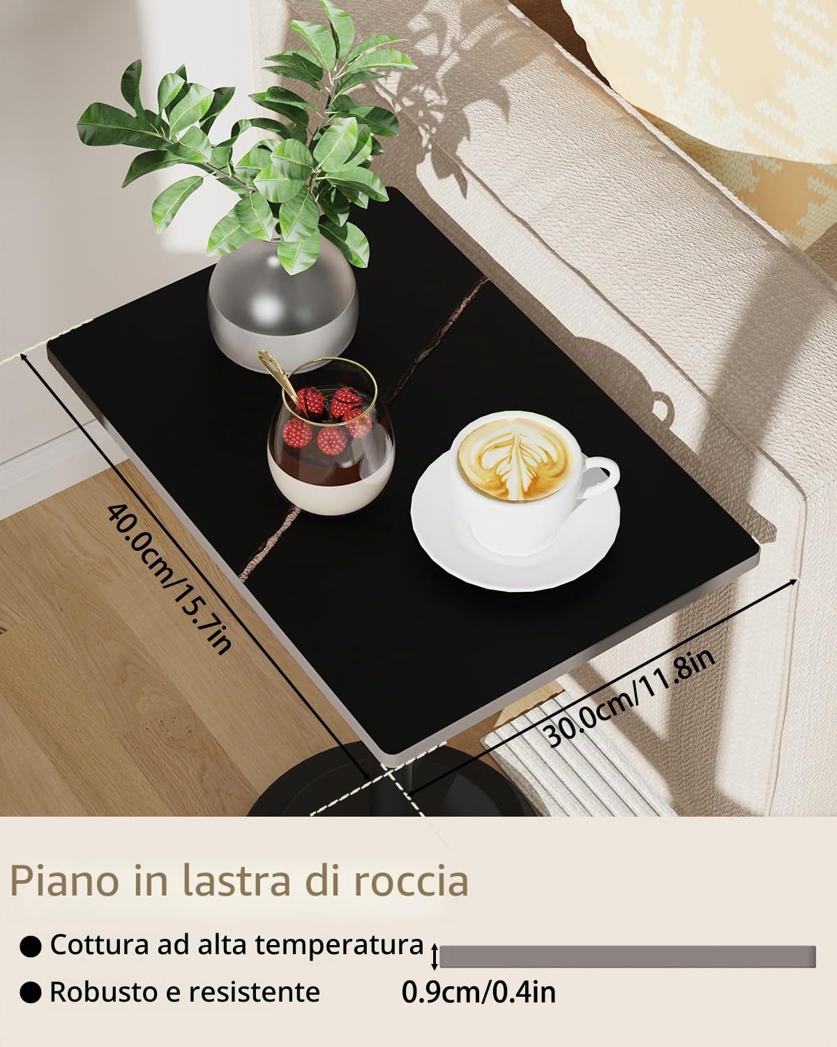 Altezza Regolabile Tavolino, Tavolo da Caffè, Set di 1, Nero | Pratico Tavolino per Appoggiare il Telefono, Compatto Comodino Piccolo, Adatto Sia per Soggiorno Che per Camera da Letto