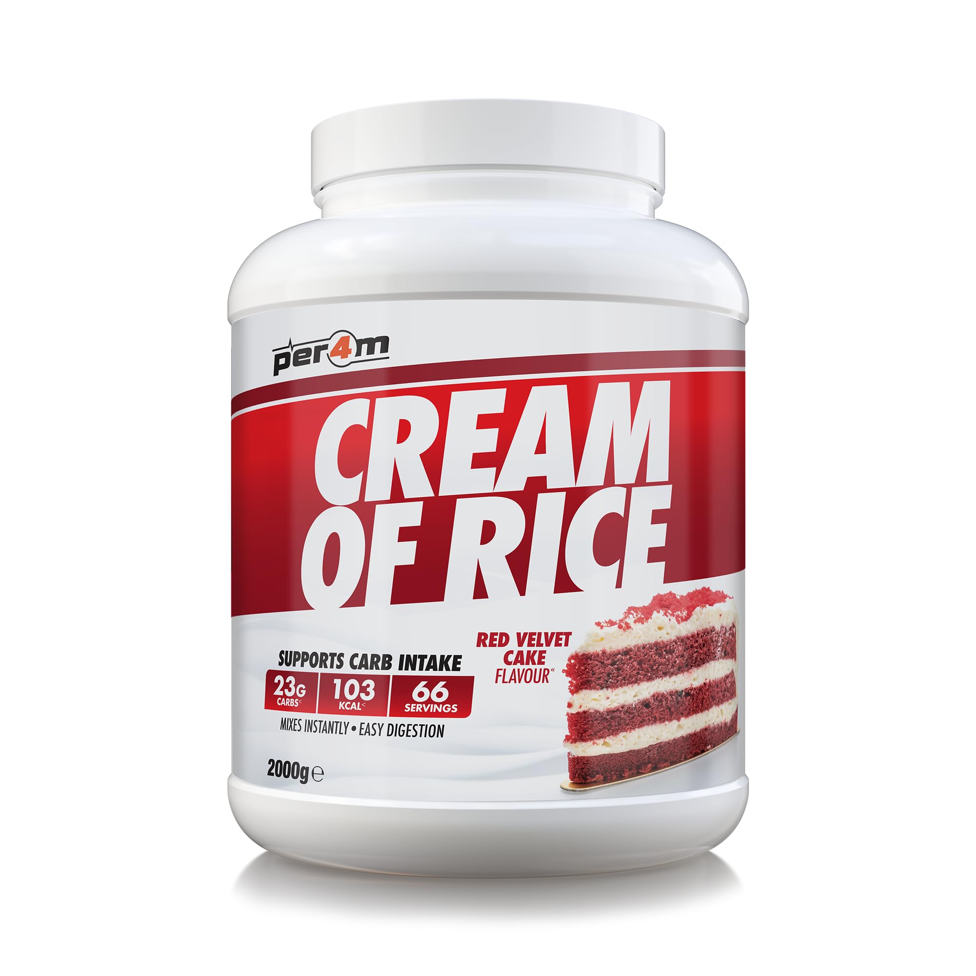 Per4m Protein Cream of Rice | Easy-to-Digest Complex Carbohydrate | Gluten-Free, Plant-Based Smooth Rice Porridge | Ideal Pre Post-Workout (2kg, Red Velvet Cake)