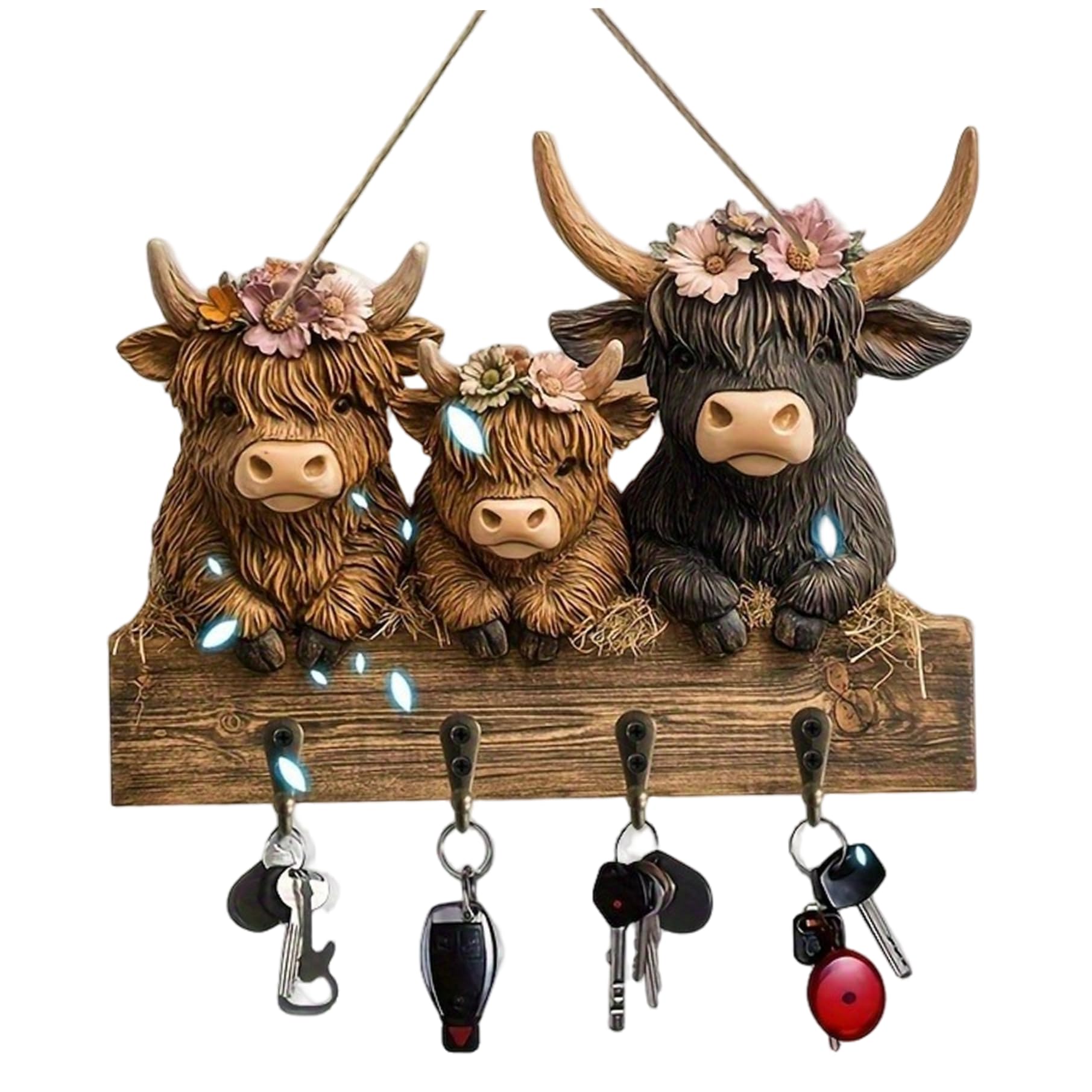 Soporte para llaves de madera de vaca Highland, el regalo rústico perfecto de inauguración