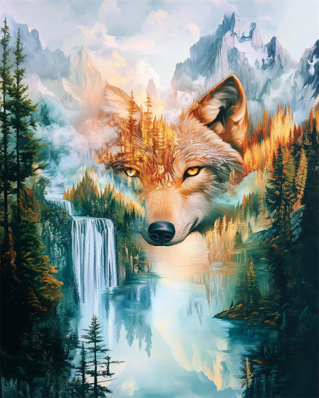 RKFLGEW DIY Bead Embroidery Kits Watercolor Wolf 30x40cm