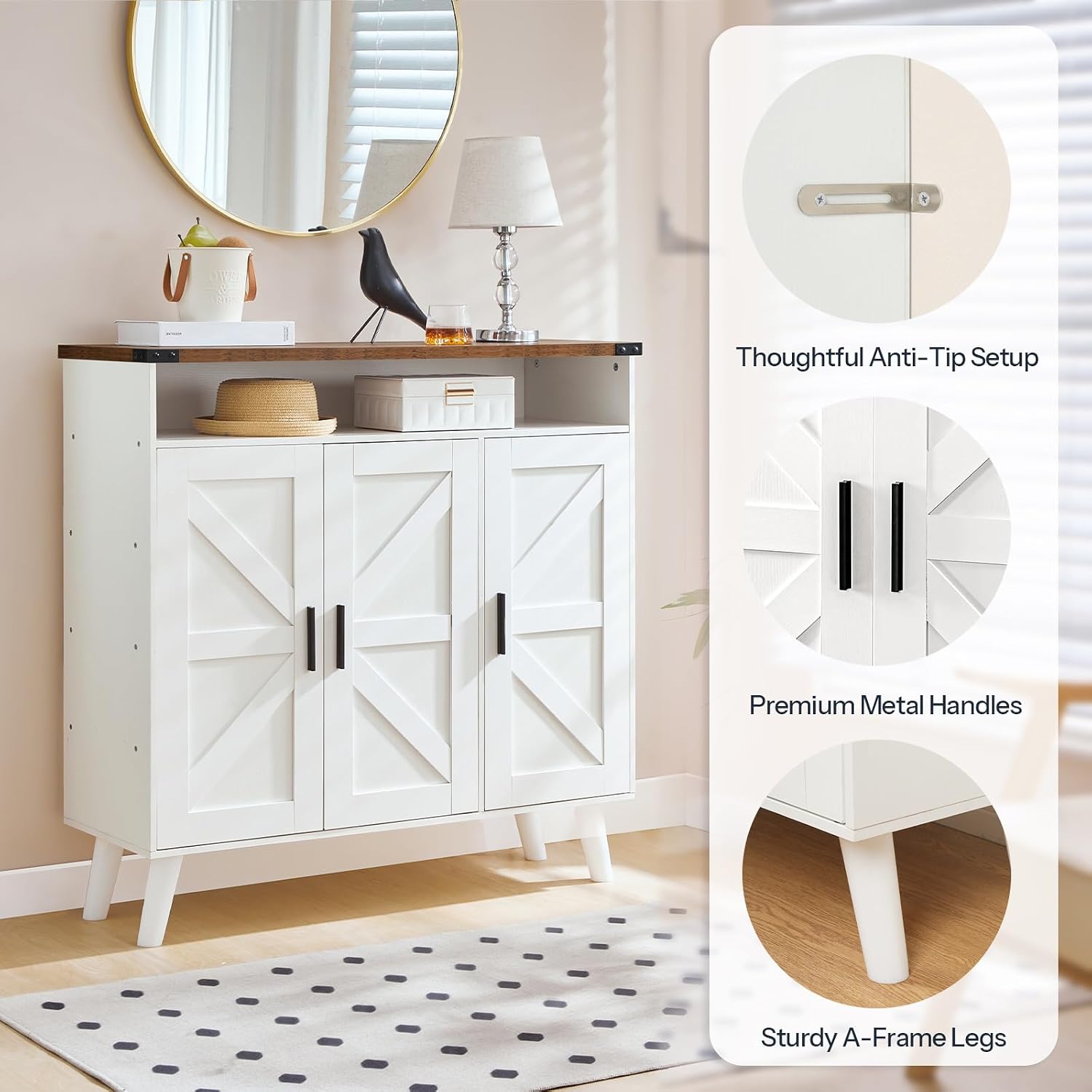 HOOBRO Shoe Cabinet Storage for Entryway, Wooden Shoe Organizer Cabinet With 3 Doors, 39.4" Freestanding Shoe Cabinet Storage for Closet, Entryway, Large Capacity, Farmhouse, White and Walnut WH20SC01