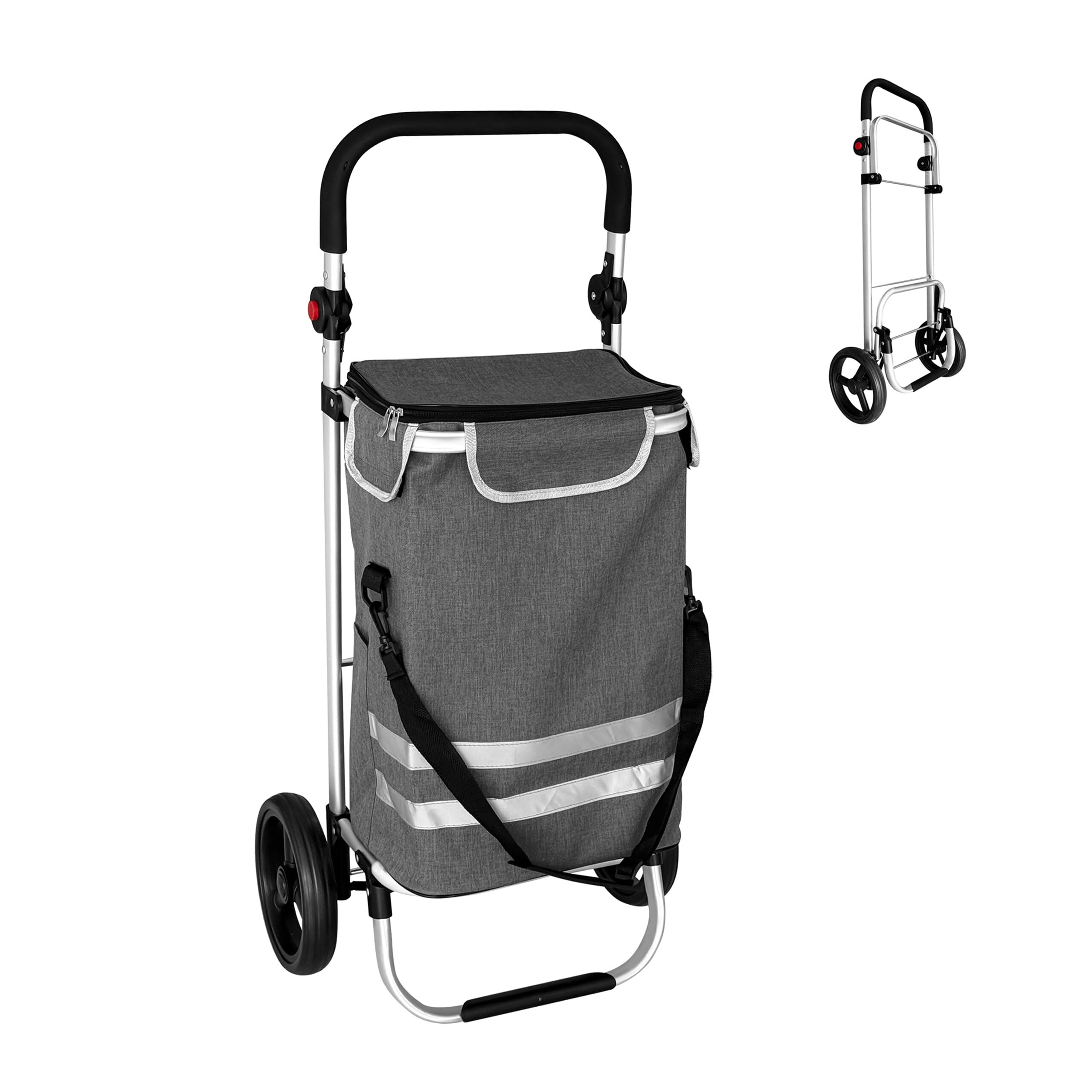 Relaxdays Wózek na zakupy, 2 duże koła, komora chłodząca, zdejmowana torba, 45 l, do 35 kg, składany wózek na zakupy, szary