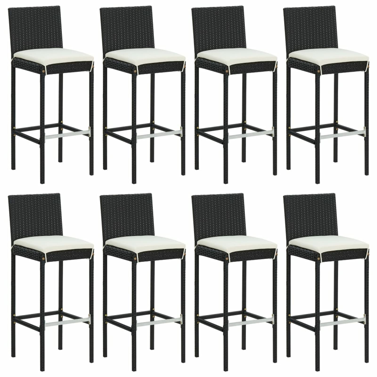 Ensemble de Bar de Jardin 9 pcs avec Coussins Noir Poly rotin,Banc D'Extérieur,Banc Plastique Blanc,Mini en Plastique Jardin