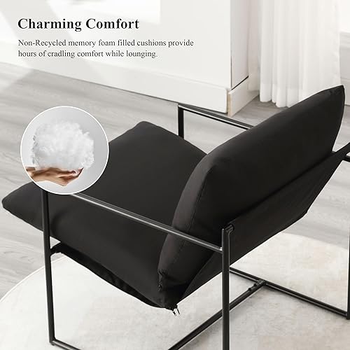 Miniatura 5 de jonpony Silla decorativa para sala de estar, dormitorio, lectura, oficina, diseño moderno, con marco de metal, con cómoda espuma viscoelástica