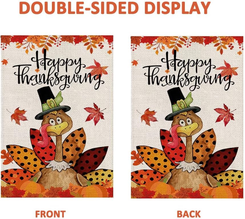 Happy Thanksgiving Garden Flags 12x18 inch Turkey with Pumpkins Double Sided Seasonal Yard Flag for Fall Harvest Autumn House Decoration Outdoor - Image 4
