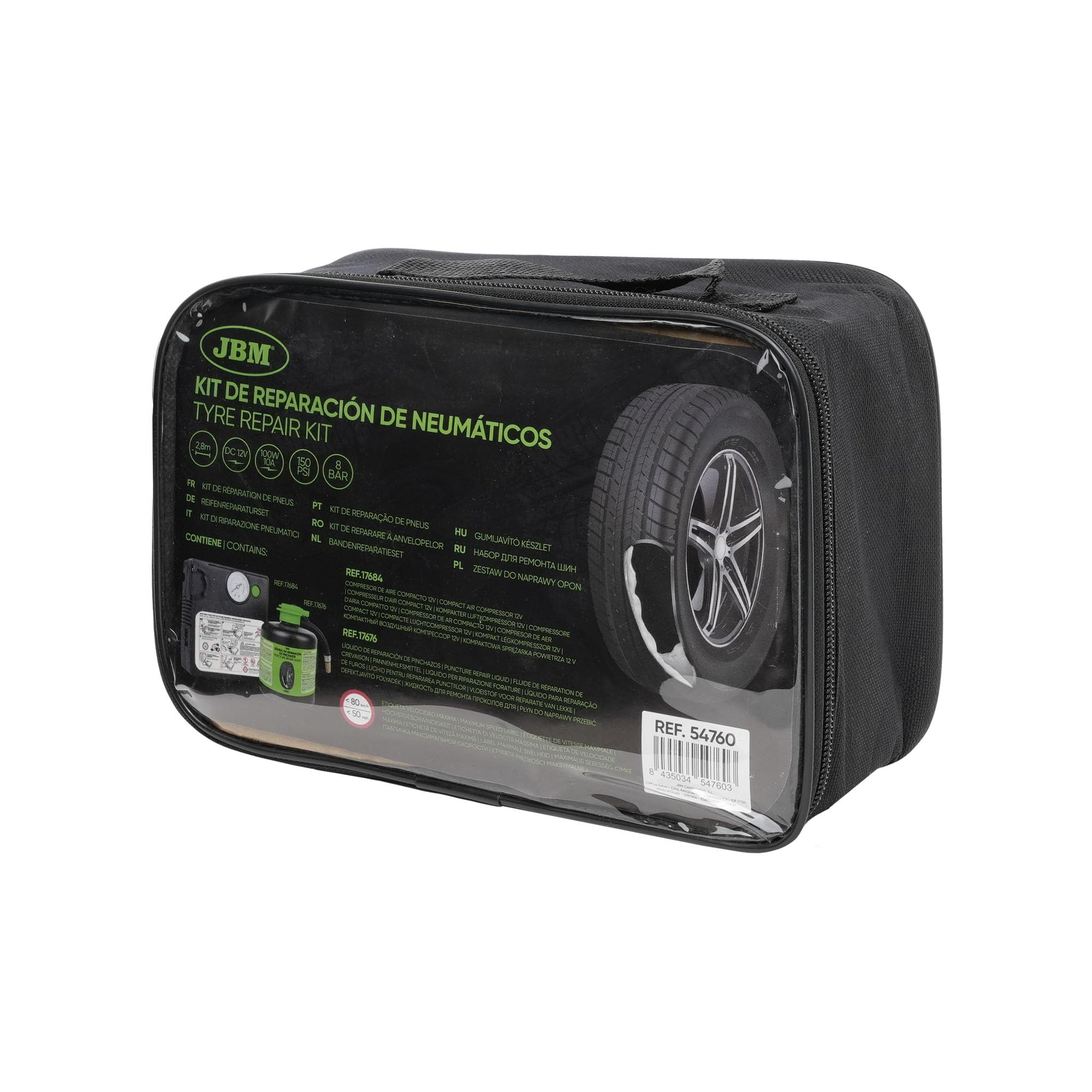 KIT SELLADOR DE PINCHAZOS - LÍQUIDO Y COMPRESOR DE AIRE JBM 54760
