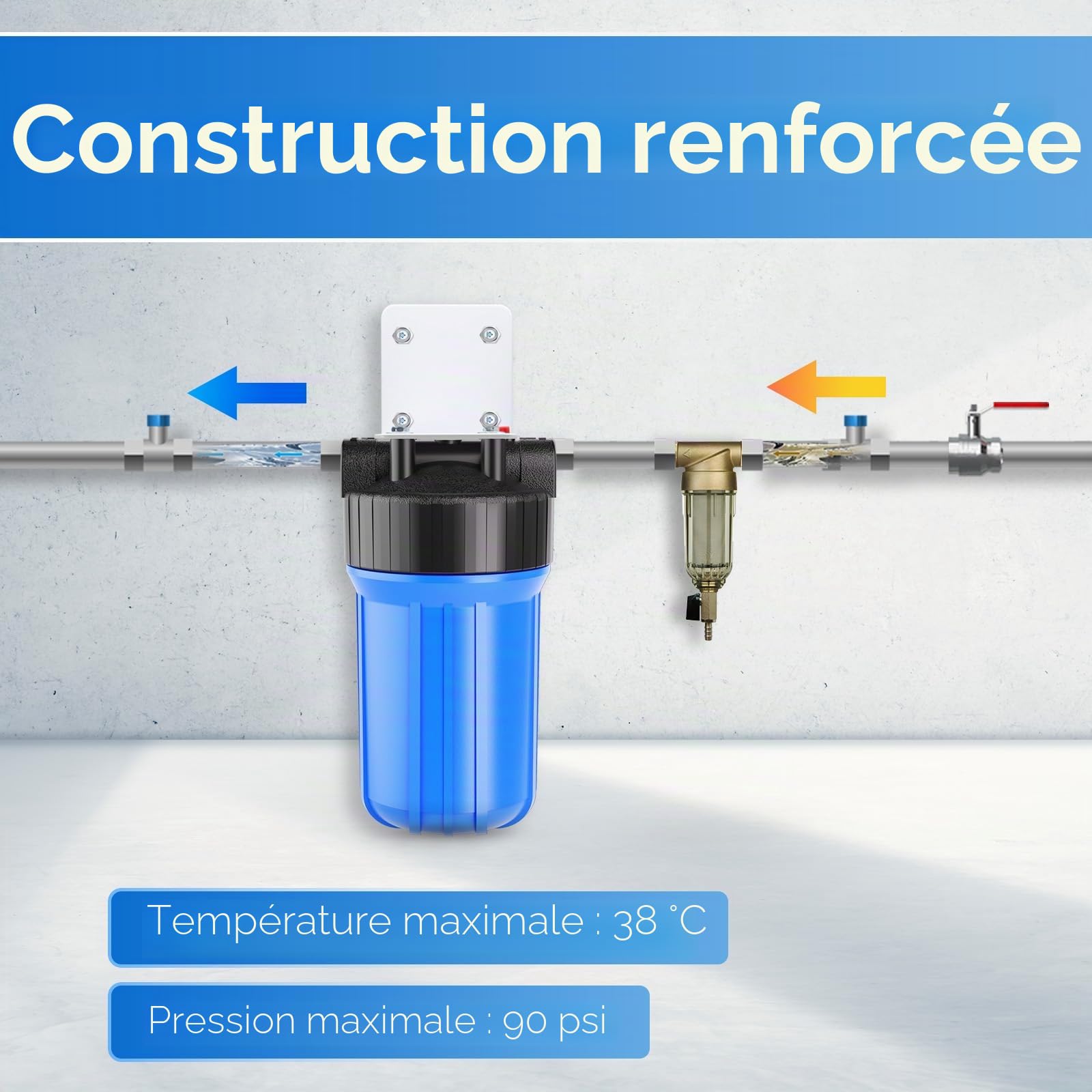 iSpring HB18B Boîtier de Filtre à Eau, Compatible avec Cartouche de 10" x 4,5", Sortie/Entrée 1", Système de Pré-filtration pour Toute la Maison, Libération de Pression, Robuste