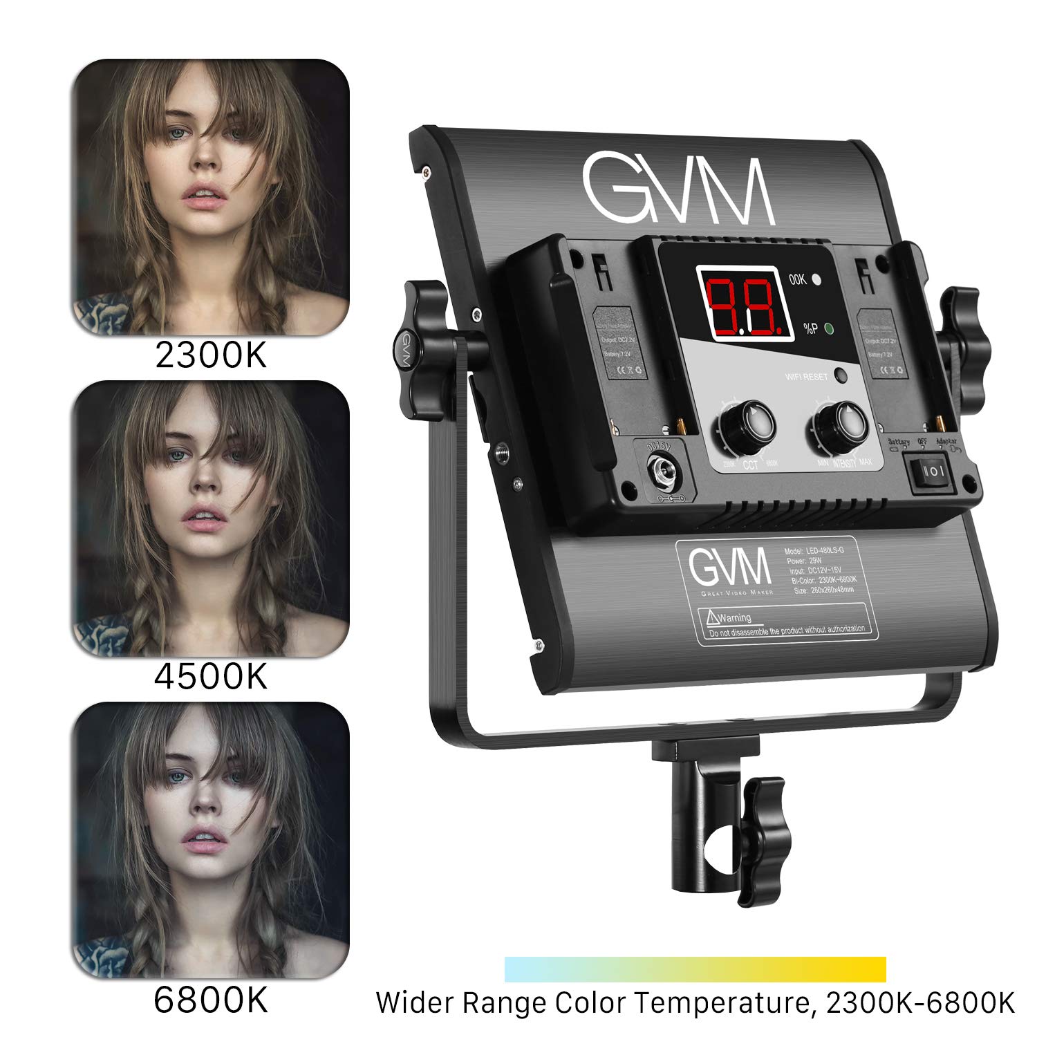 GVM 480 - Lampada video a LED con treppiede, 2300 K-6800 K, 480 LED, illuminazione per video con controllo via app, luce da studio, luce fissa per YouTube Studio, luce fotografica