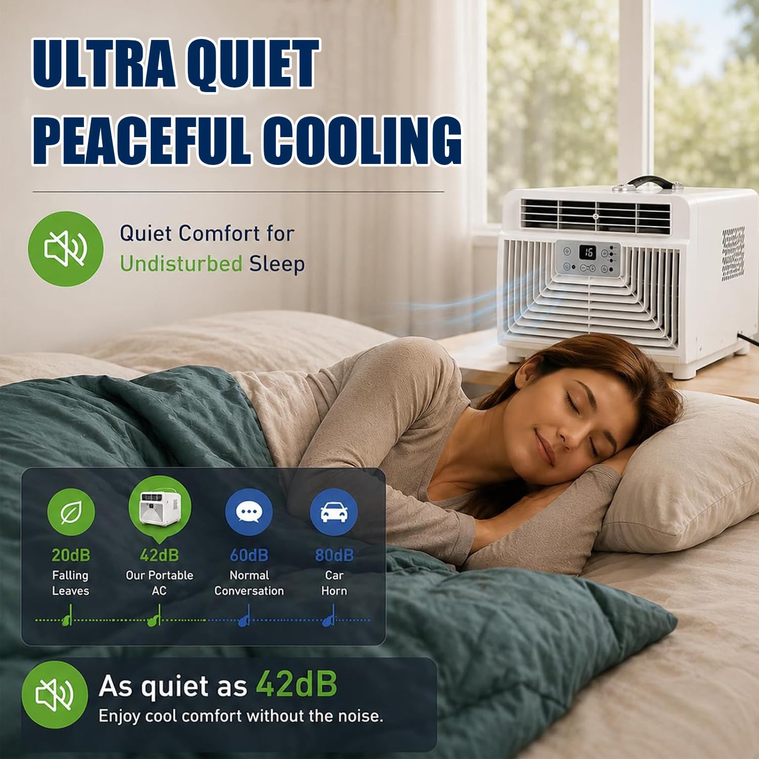 Qiang Aire Acondicionado Portátil 3400 BTU 300W Coolingonly | 4 Modos Refrigeración Rápida Deshumidificador Integrado Temporizador termostato 16-32 °C para Caravana Van Espacio Reducido