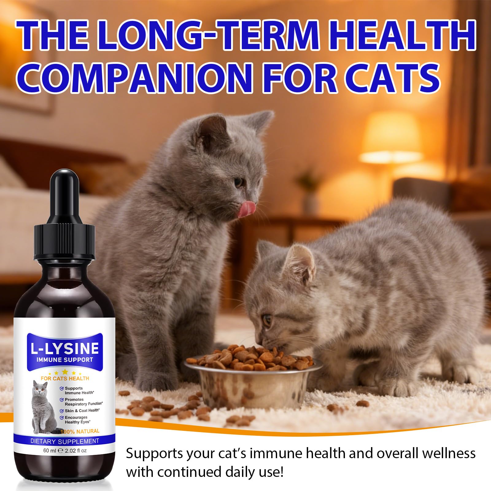 Lysine for Cats, L-lisine for Cat Immune Support, Allergy Relief, Sneezing & Runny Nose, with Colostrum, Taurina, Vitamins - Pollo asado Flavor - 60 ml/2oz