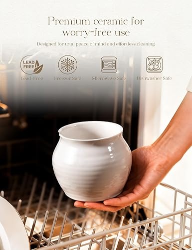 Miniatura 7 de AISBUGUR Azucarero con tapa y cuchara, tarro de azúcar de 13 onzas con tapa de bambú, recipiente de cerámica para barra de café, encimera,