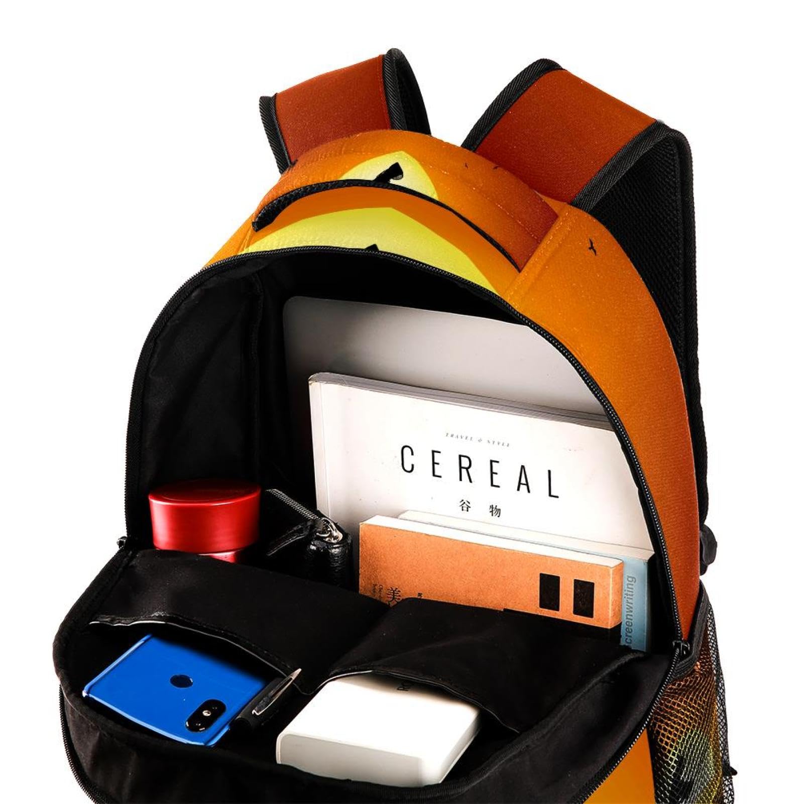 Kendo - Zaino da scuola con motivo spiaggia e sagoma di silhouette, per uomini e donne, borsa da viaggio con scomparti per laptop, leggera borsa per libri scolastici, zaino per scuola media