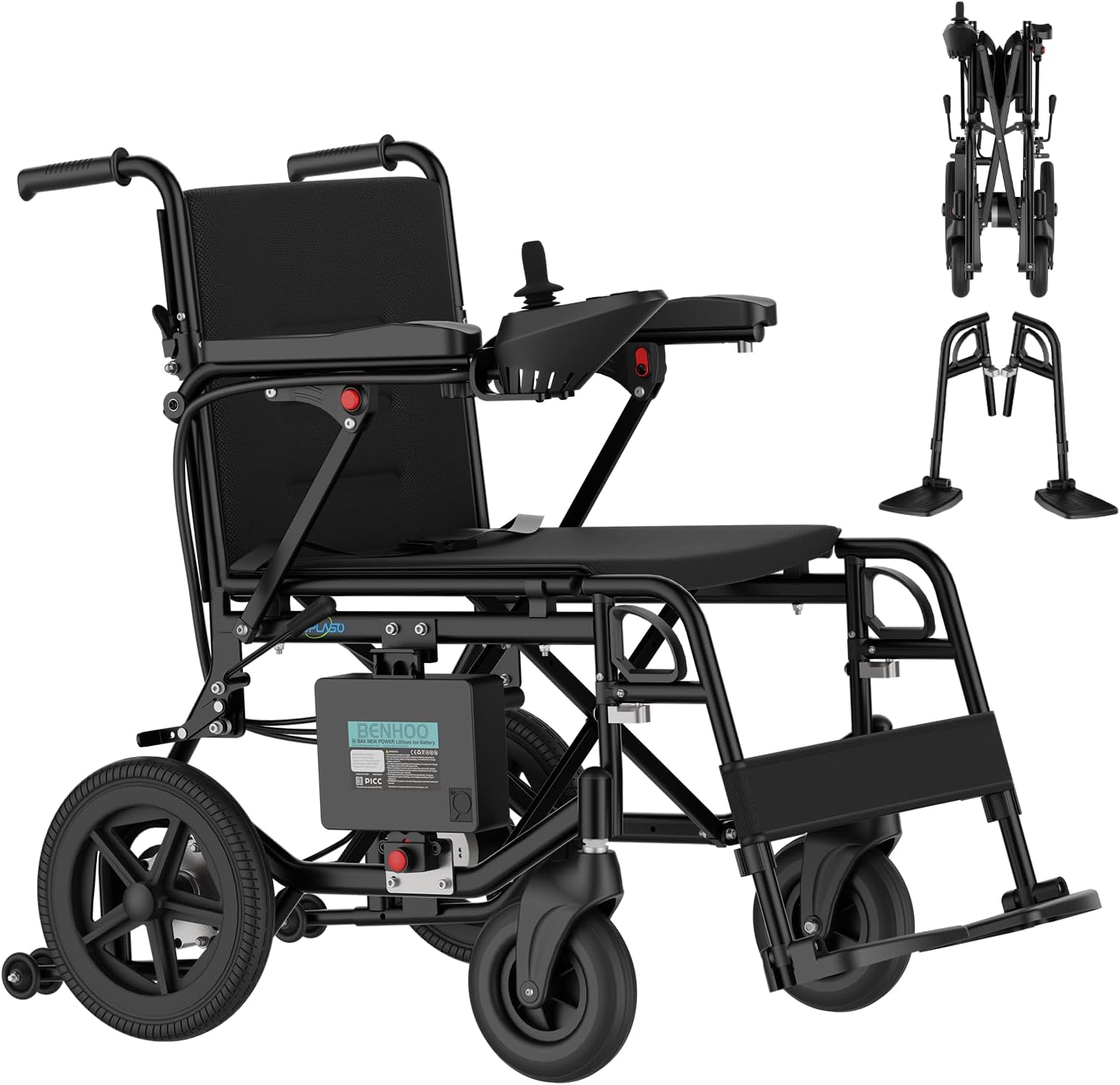 Electric Wheelchair for Adults Lightweight Foldable Electric Wheelchair for Seniors Motorized Wheelchair Power Wheelchairs for Adults (Black)