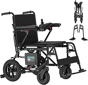 Electric Wheelchair for Adults Lightweight Foldable Power Wheelchair for Seniors (Black)