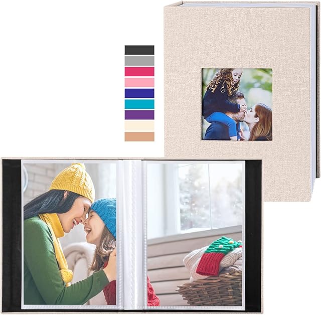 Benjia Small Photo Album 6x4 2 Packs, Each Pack holds 100 Pockets, Slip in Mini Linen Top Loading Photo Albums Holds Portrait Only 10x15cm Picture Beige
