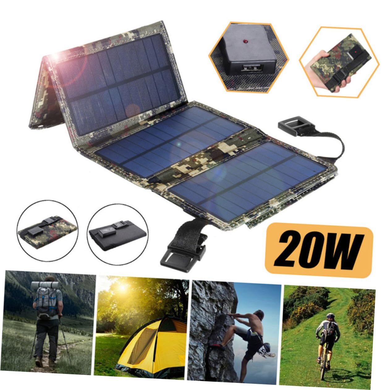 Veemoon Cargador De Panel De Células Solares Portátil para Teléfono Móvil y Batería Externa, Función USB De 10w 5v, Plegable y Resistente Al Agua, Adecuado para Uso Outdoor y Camping