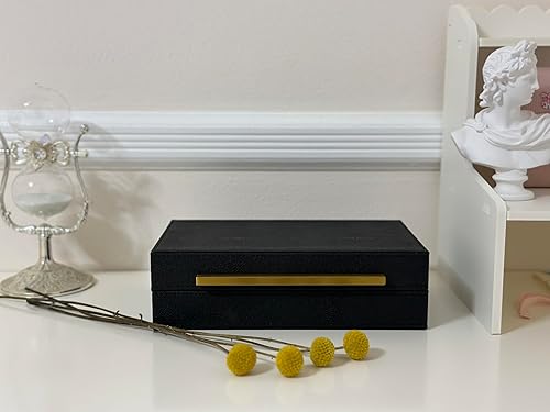 Miniatura 4 de Sagala - Caja decorativa negra con mango dorado, caja organizadora de joyas, caja de almacenamiento de piel sintética para decoración moderna del