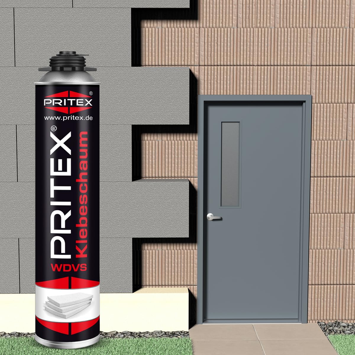 PRITEX – WDVS Klebeschaum 5 x 750 ml zum Isolieren, Fixieren & Befestigen – Dämmstoffkleber mit sehr guter Haftung, niedrigem Aushärtedruck & geringer Nachdehnung – Bauschaum für Montagepistole