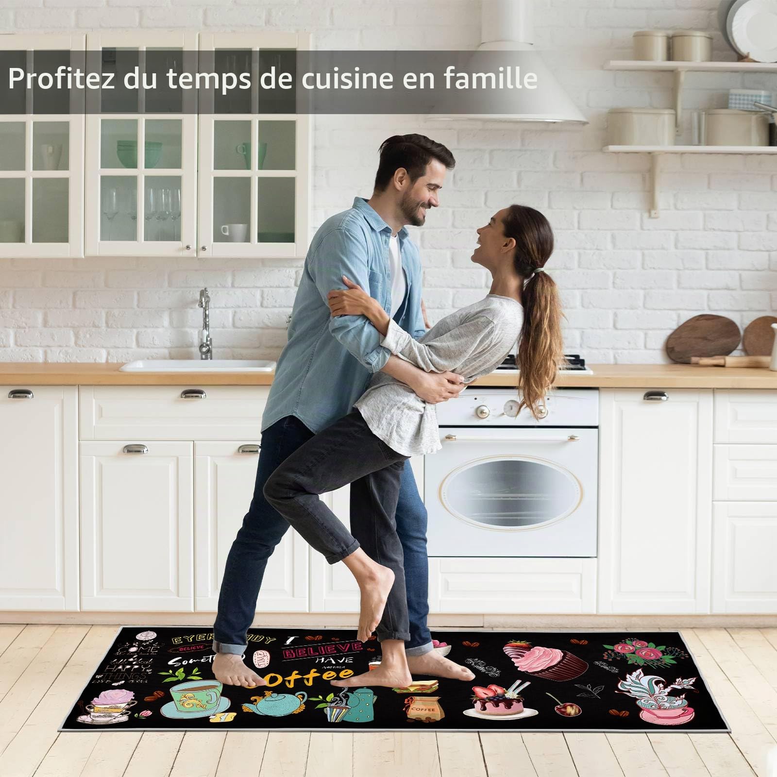 Lot de 2 tapis de cuisine lavables antidérapants imperméables café 40x60 40x120 cm