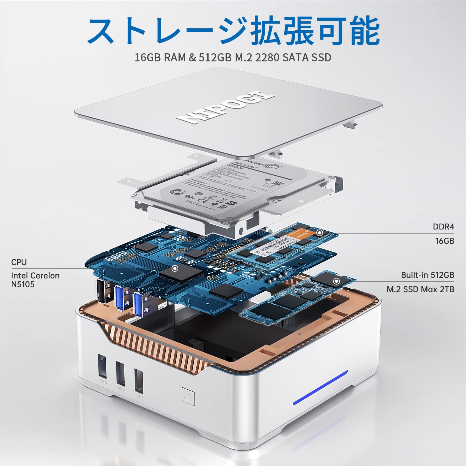 Amazon.co.jp: ミニpc Windows11 n5105 mini pc 4C4T 16GB DDR4 512GB