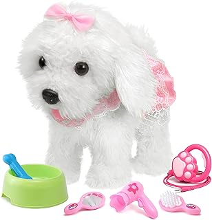 OR OR TU Walking Barking Toy Dog with Remote Control Leash, Plush Puppy Electronic Interactive Toys for Kids, Shake Tail,Pretend Dress Up Realistic Stuffed Animal Dog Age 2 3 4 5+ Years Old Best Gift
