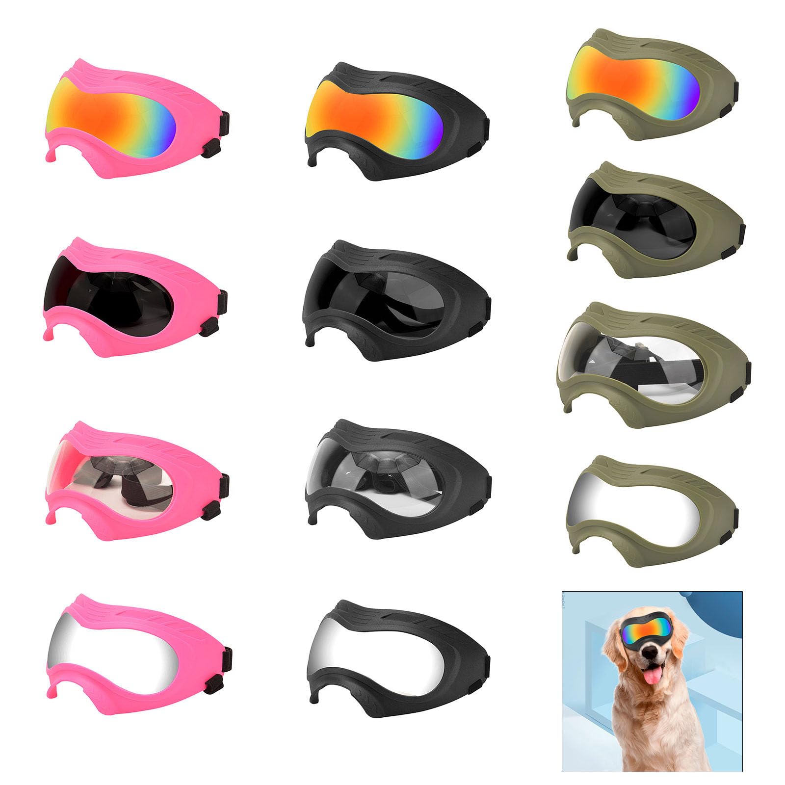 Occhiali protettivi per cani con cintura regolabile, imbottitura in morbido silicone e lenti in policarbonato antigraffio, per avventure all'aria aperta