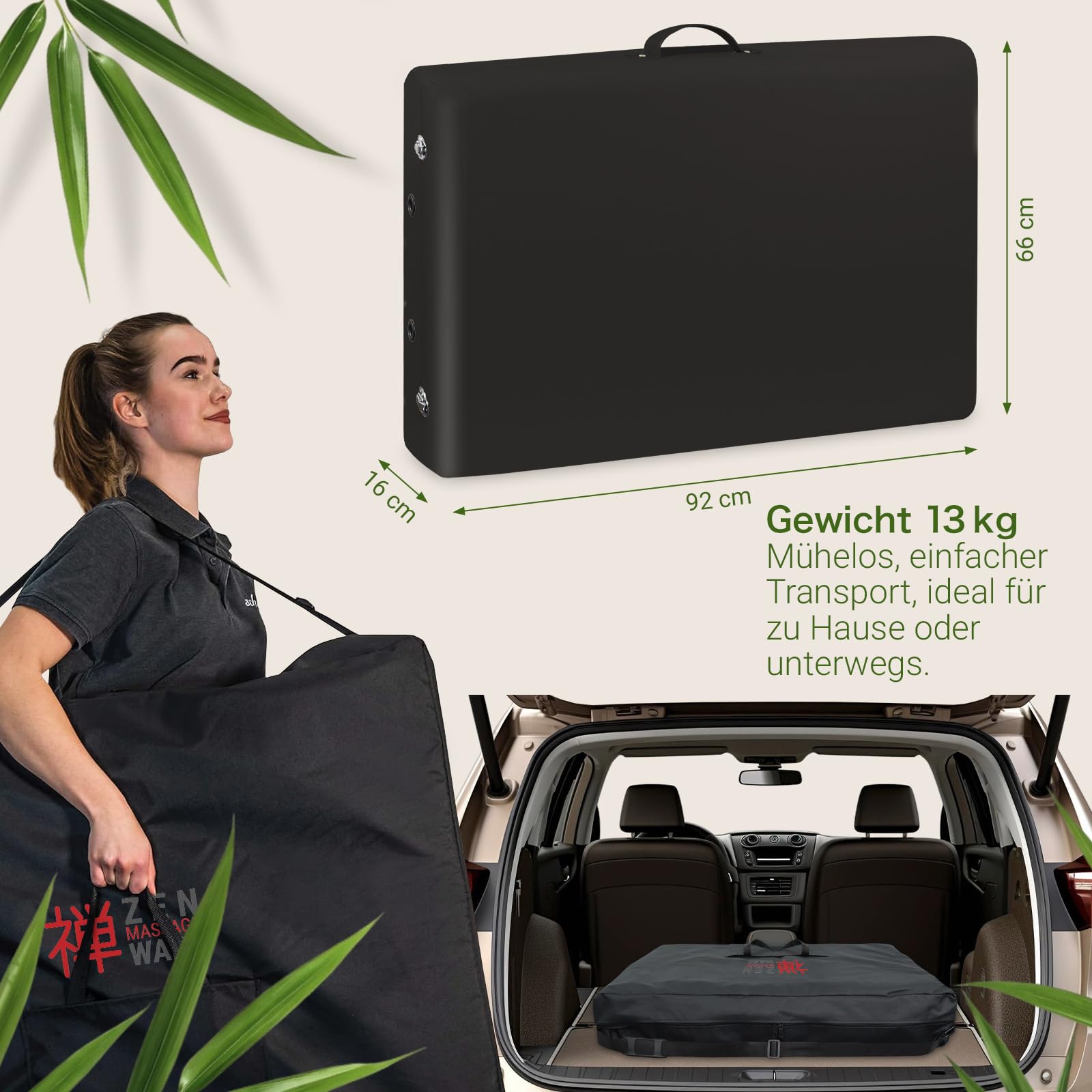 Zen® Startup Massageliege klappbar & Mobile Massagetisch aus Holz, stabile Massagebett - Massagebank höhenverstelbar, Tattoo & Kosmetikliege - Behandlungsliege mit Kopfteil - Schwarz