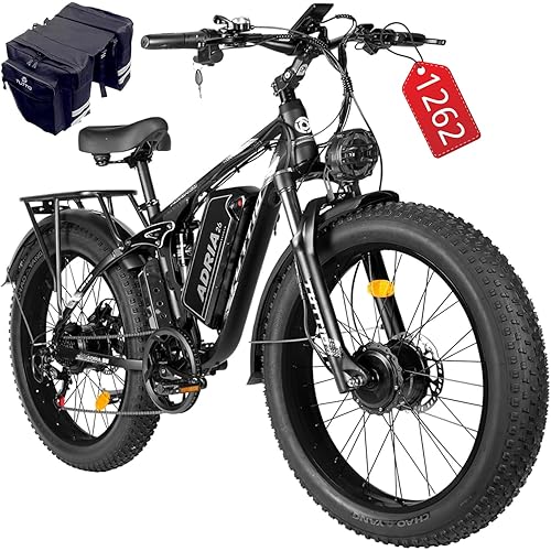 TUTTIO Electric-Bike for Adults-Men, 210NM Dual Motor Ebike, 52V Removable Battery Hunting-Ebike, Long Range Dirtbike, 26" Fat Tire Electric Bicycle, Full Suspension Mountain Bike for Off-Road Snow