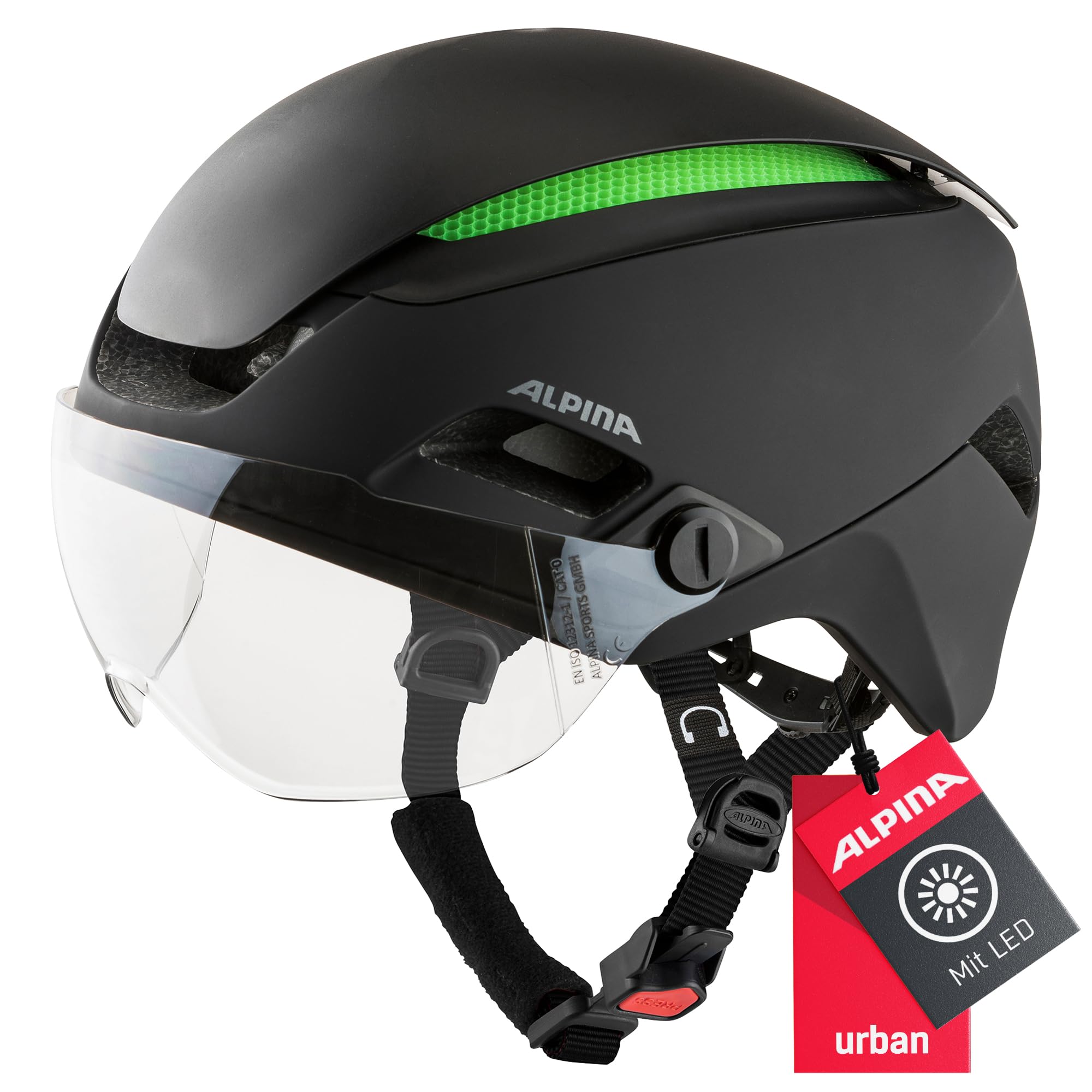Alpina Altona Fahrradhelm, Black matt, 52-57 cm | verspiegelt - mit Visier - individuelle Größenanpassung