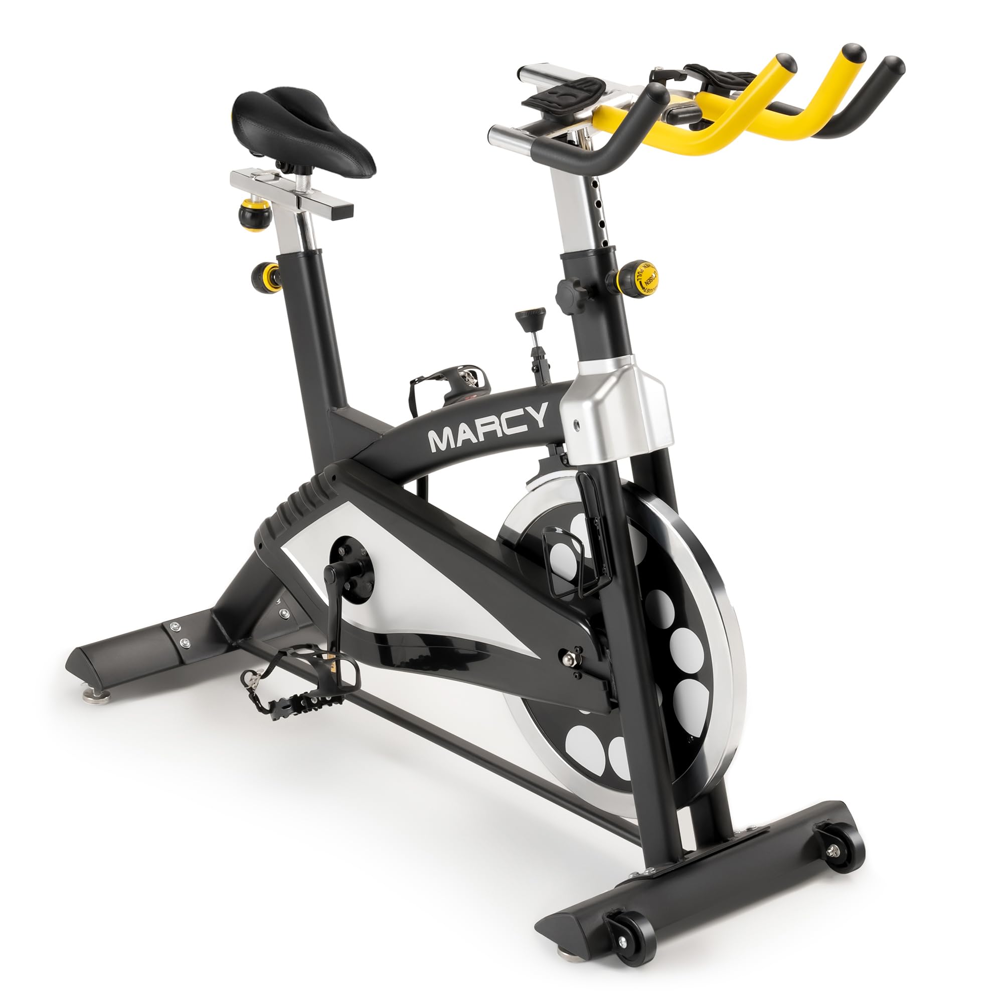 MARCY Premium Home Studio Bike | Indoor Exercise Cycle with 18kg Flywheel, Belt Driven Resistance, Adjustable Seat & Handlebars, Steel Frame, Transport Wheels, Home Gym Cardio Bike
