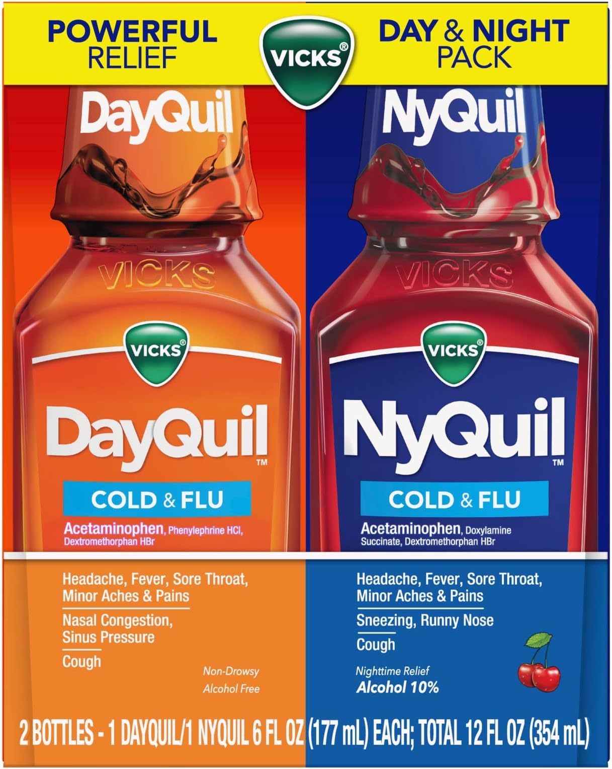 Vicks DayQuil and NyQuil Cold & Flu Cherry Liquid Medicine