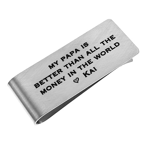Fathers Day Money Clip for Dad or Grandpa Personalized Money Wallet from Wife or Kids Minimalist Pocket Wallet Cash Credit Business Card Holder