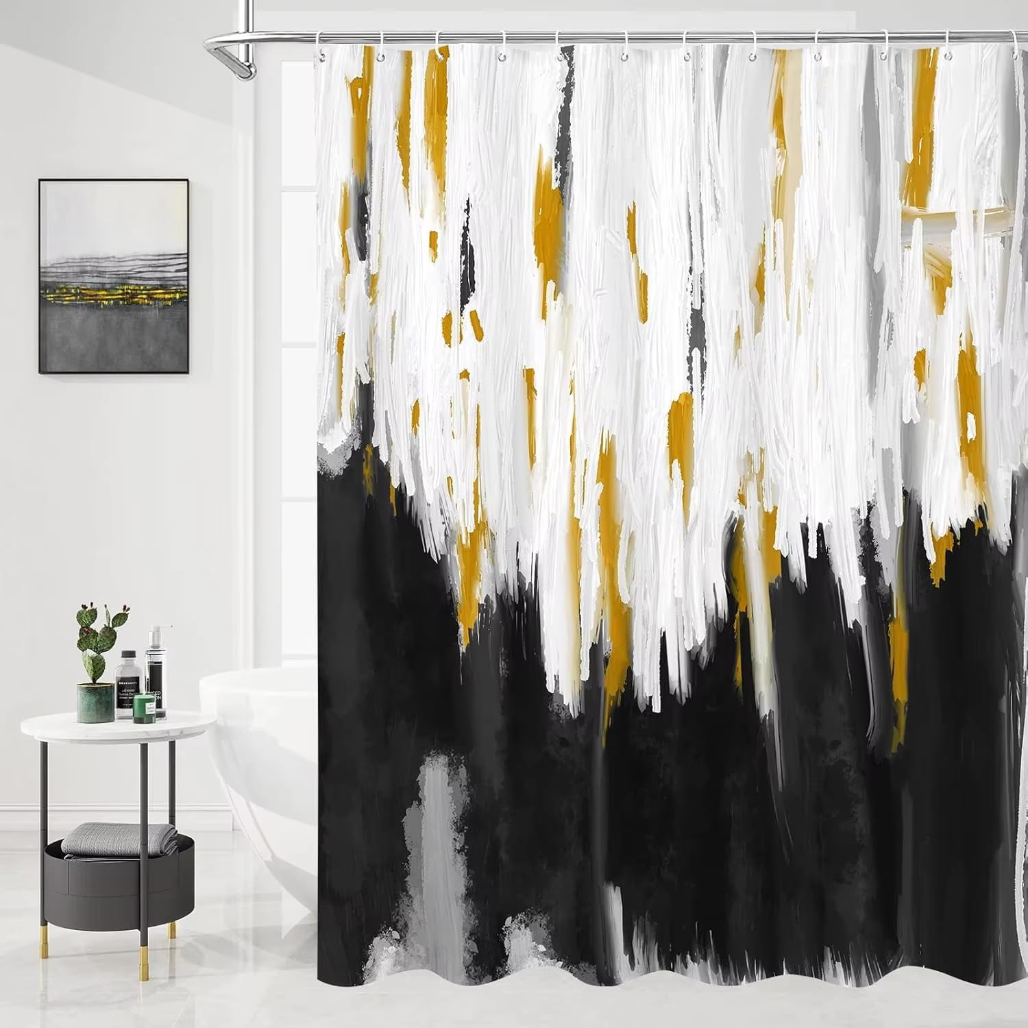 Abstrakter Duschvorhang in Schwarz und Gold für modernes Badezimmerdekor, Graffiti-Retro-Stoff-Badezimmervorhang 260 x 220 cm (B x H)