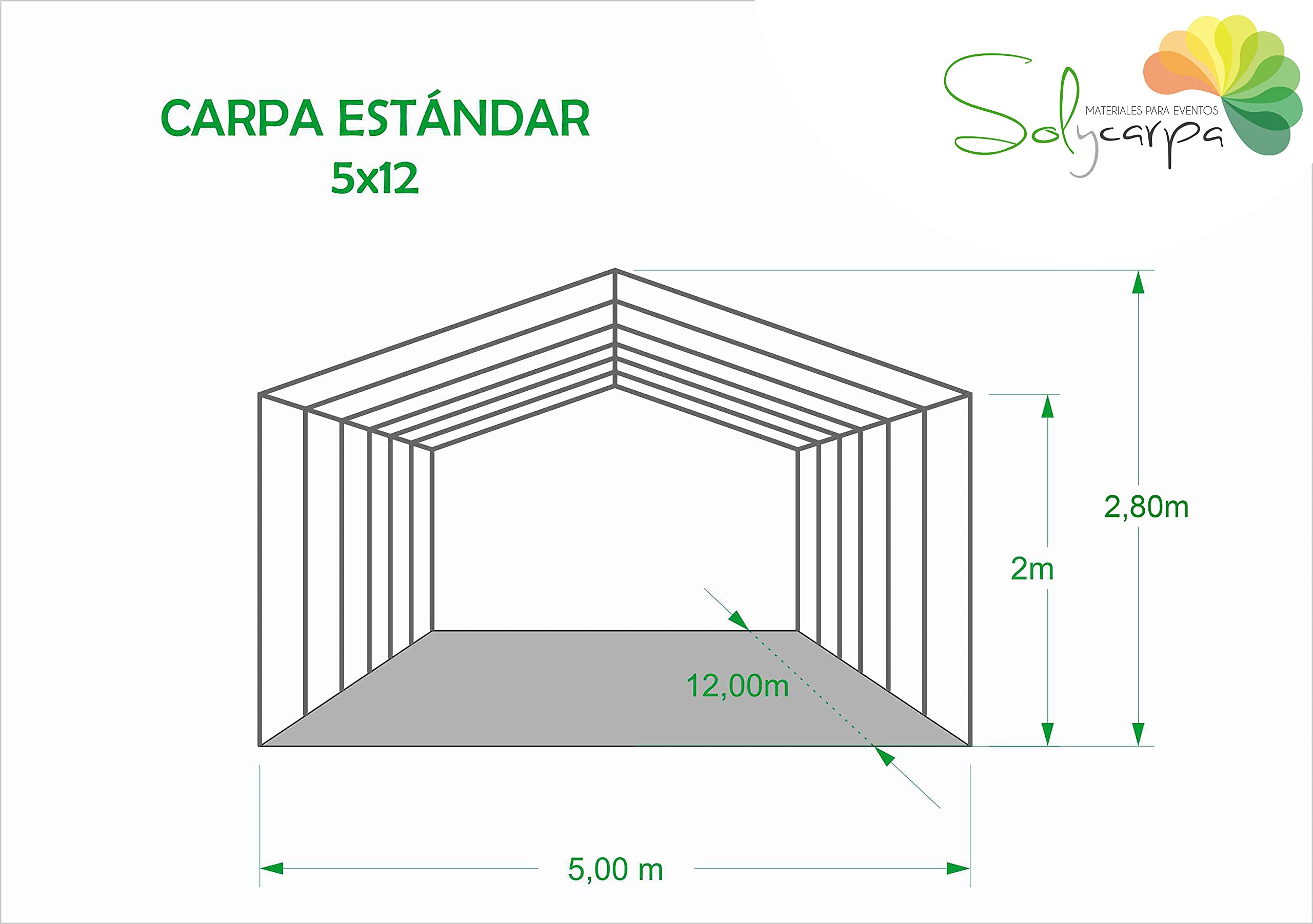 Carpa 12x5 de Lona Reforzada 500 Gr para Exteriores con Ventanas | Carpa impermeable con ventanas. Ideal para bodas, eventos, hostelería, jardines y celebraciones al aire libre.