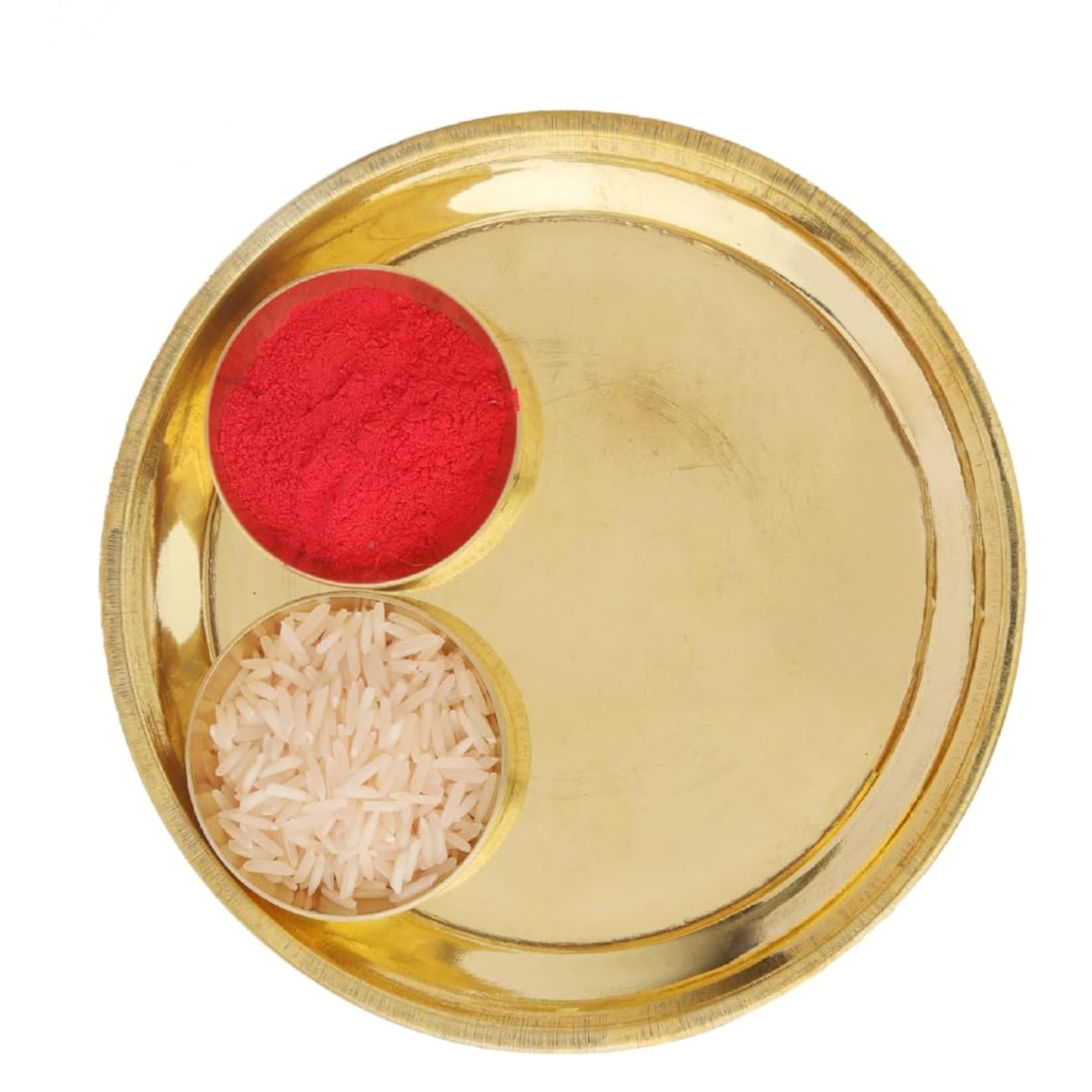 Decorative Brass Thali Plate Brass Thali Prasad Plate with 2 Katori Bowl Patra for Pooja Pooja Utensils Indian Traditional Festival Decor Pooja Articles(Size:-5") Patra(Set of 2 Katori/Bowl)