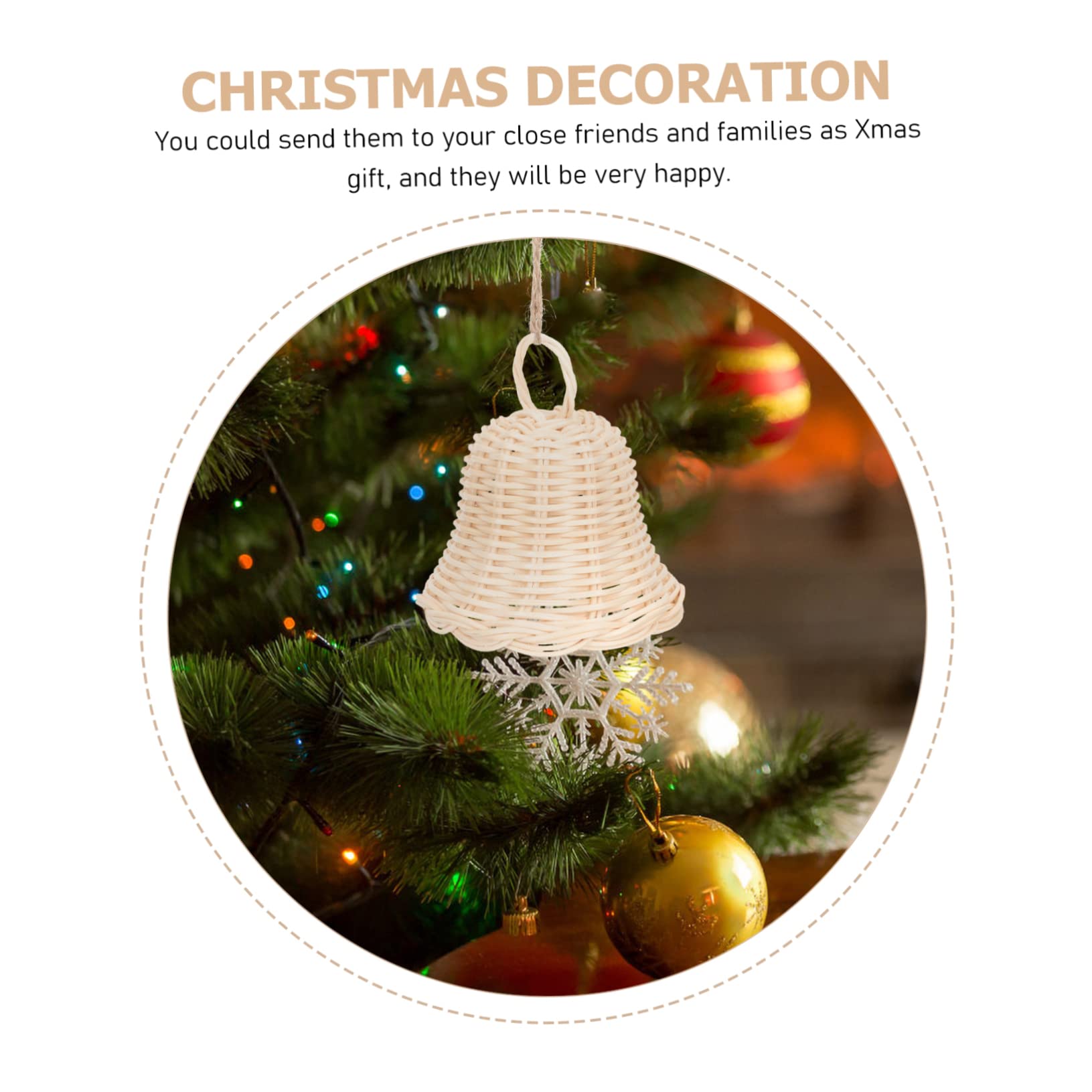 PRETYZOOM 4 Uds Decoraciones Navideñas Colgante Encantador Decoración del Árbol De Navidad Campanas De Trineo De Ratán Decoración Cesta Tejida Cascabeles para Manualidades Campanas De