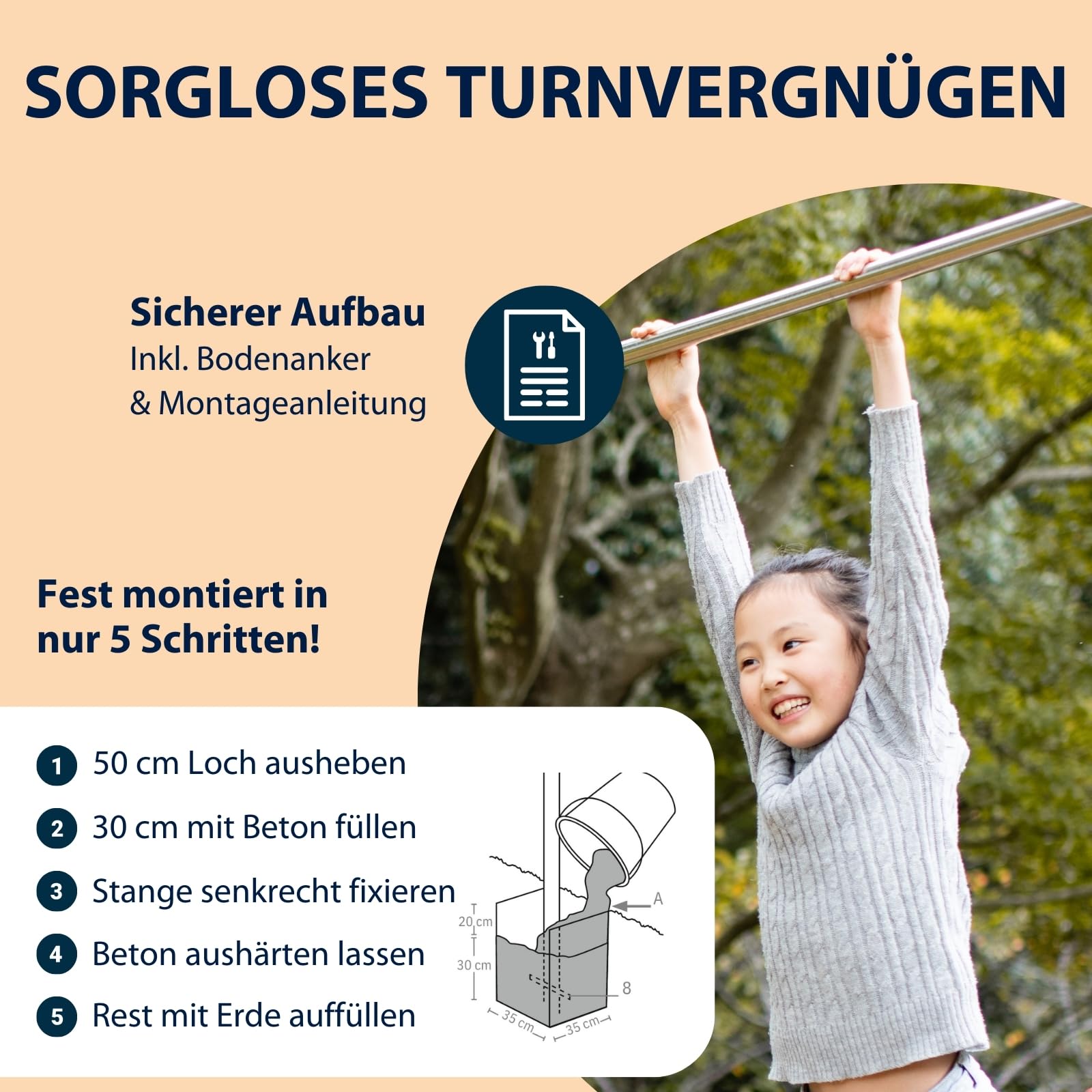 HUDORA Turnreck Fabian Standard/Pro - einfache/doppelte Turnstange für Kinder & Erwachsene - 4-fach höhenverstellbare Gymnastikstange - belastbare Outdoor-Fitnessstange für bis zu 100kg