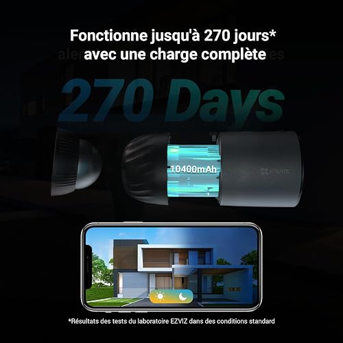 EZVIZ 4MP BC1C avec Panneau Solaire C Caméra Surveillance WiFi Extérieure sans Fil, Autonomie de 270j, Détection de Personne, Vision Nocturne en Couleur, Audio Bidirectionnel, 32Go eMMC Mémoire, IP66 - 6