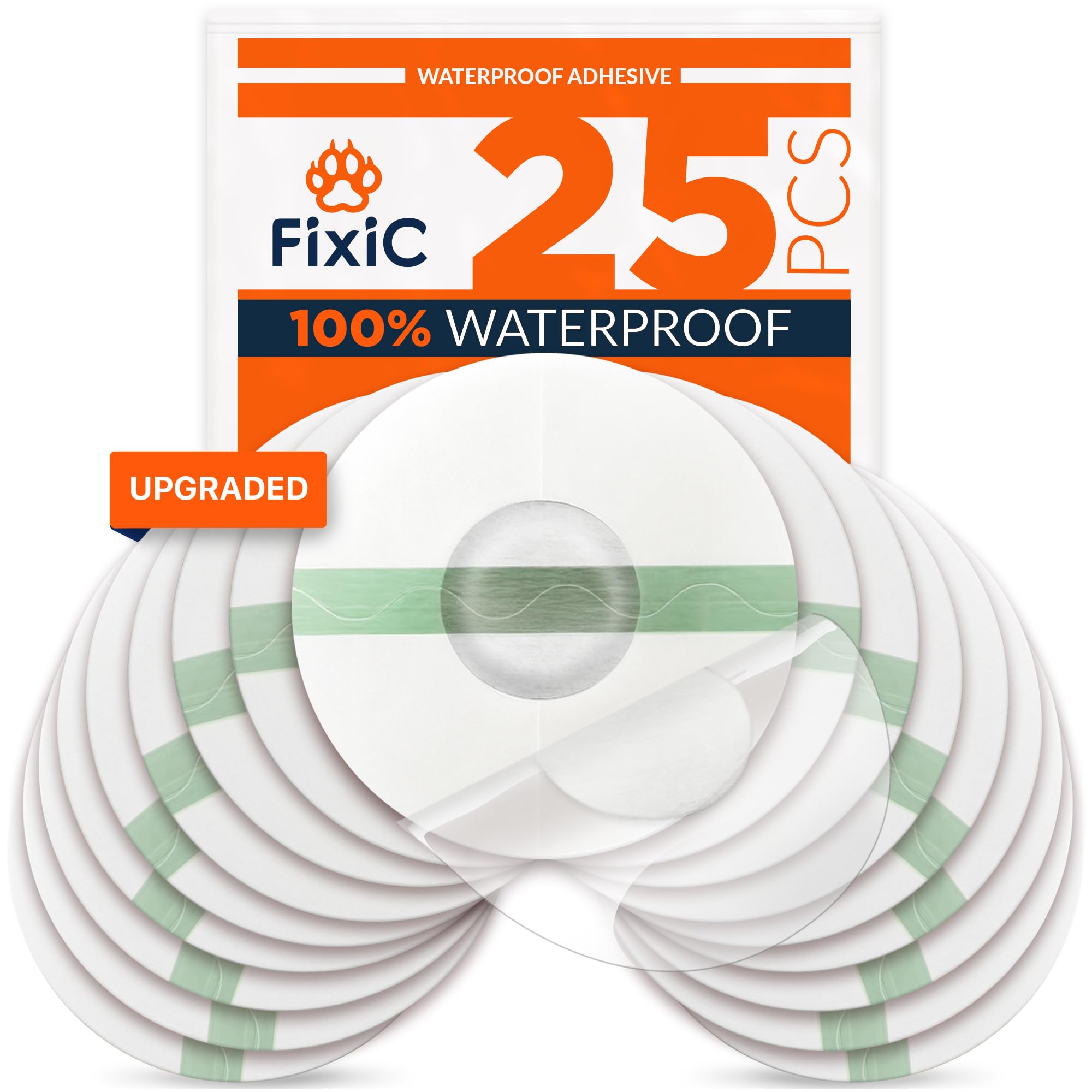 FixicLibre 3 Sensor Covers - 25 Pack - Freestyle Adhesive Patches for Libre 3 & Plus Sensors - No Glue in The Center - Pre-Cut Back Paper - The Best Fixation for Your Sensor! (Upgraded, Transparent)