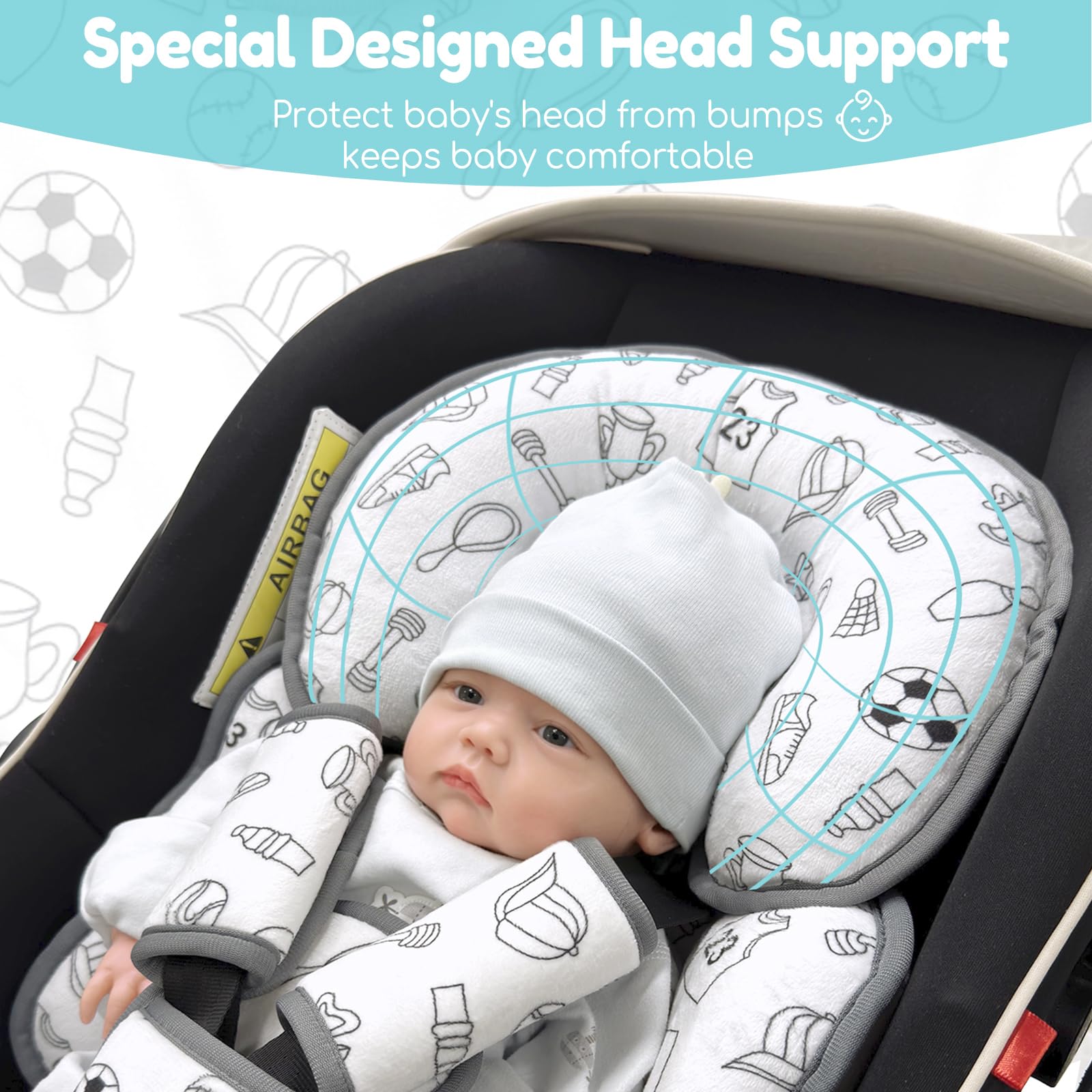 Kindersitz-Einsatz, wendbar, für Neugeborene, Kopf-Körperstütze mit Gurtabdeckungen, Baby-Autositzkissen-Einsatz für Kinderwagen, Babyschaukel, Wippe, Stubenwagen, Kinderwagen