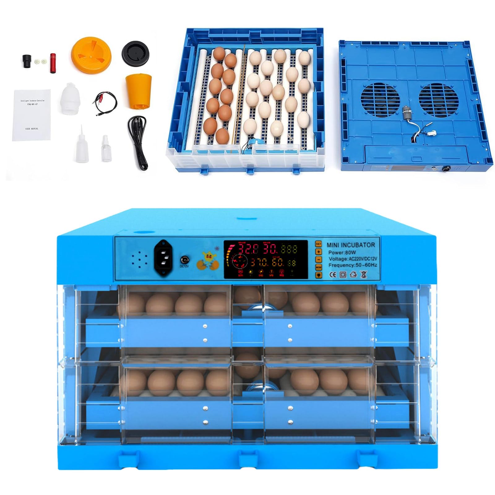 Incubadora Automática de Huevos Gallina con Control de Temperatura Precisa y Giro Automático - Ideal para Pollos, Patos y Codornices con Humidificación Automática,128Egg