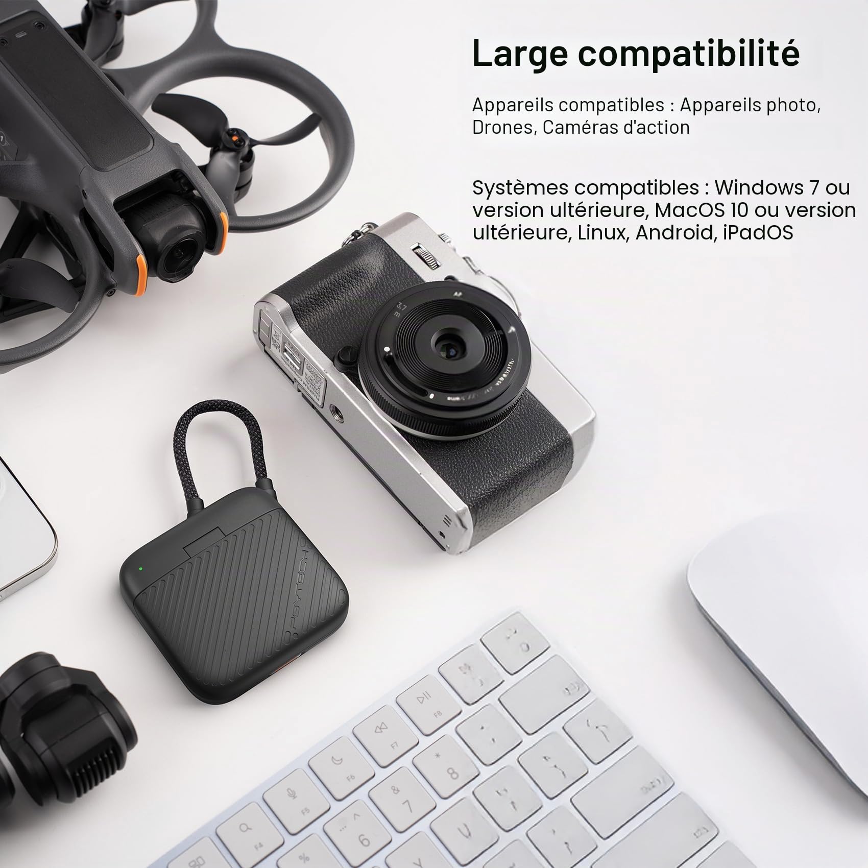 PGYTECH CreateMate Boîtier Lecteur de Cartes Mini Haute Vitesse 2-en-1 SD 4.0/Micro SD USB 3.1 Type-C OTG Noir