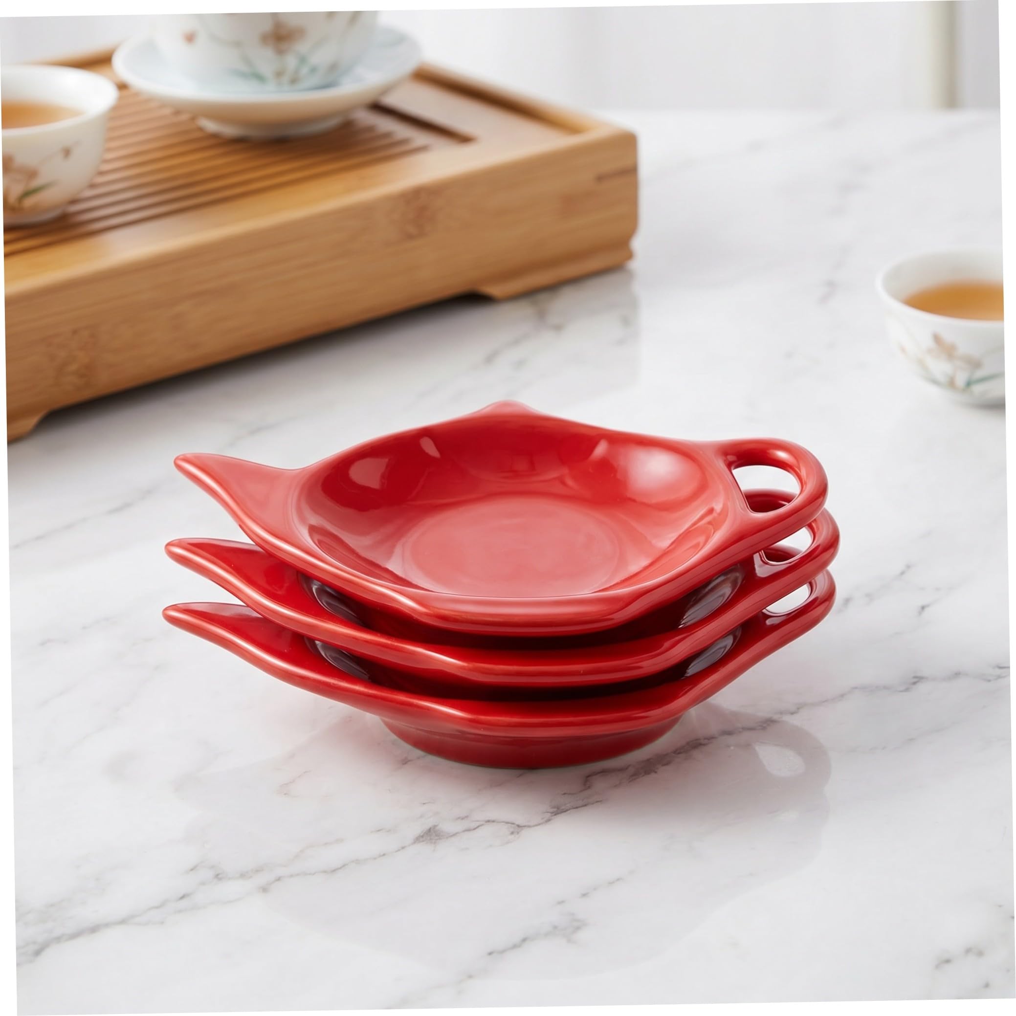 6 Piezas Soporte para Bolsita de Té de Cerámica Roja, Forma Tetera