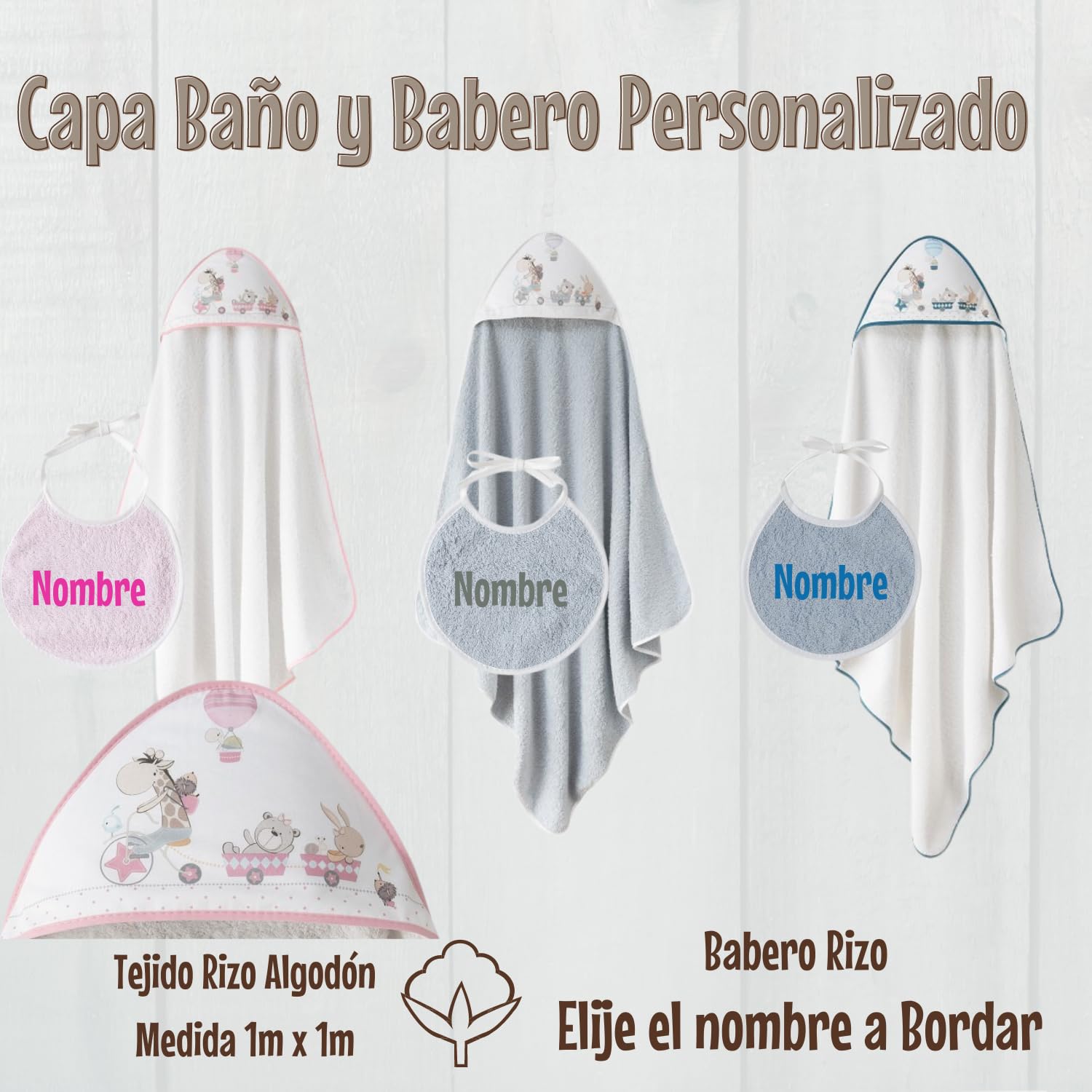 Cesta Bebé Recién Nacido Niño Mi Baño Suave (Azul) | Canastilla con Sophie, babero y chupete personalizados con nombre, capa de baño de algodón y set de higiene