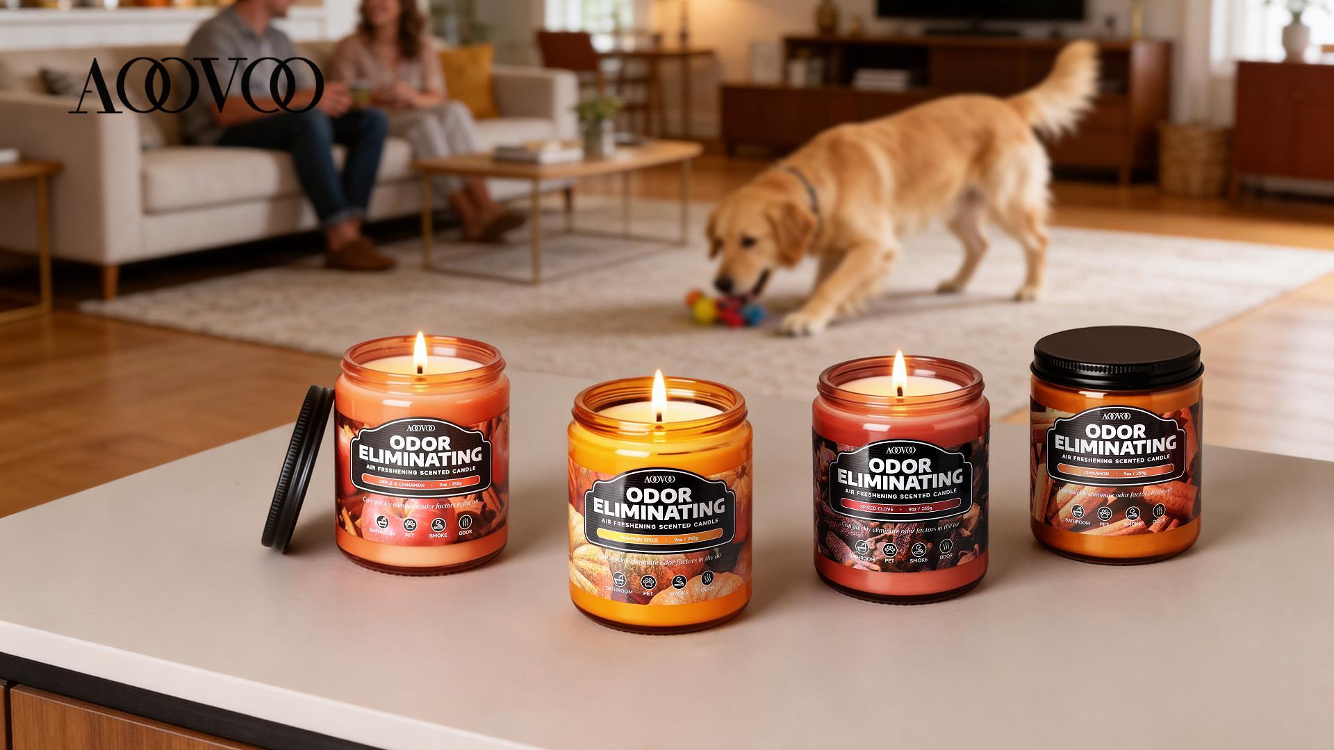 Image of AOOVOO Pumpkin Spice Odor Eliminating Highly Fragranced Candle - Eliminates 95% of Pet, Smoke, Food, and Other Smells Quickly, Non Toxic Air Freshing Soy Candle, 9 oz Up to 50 Hours Burn time
