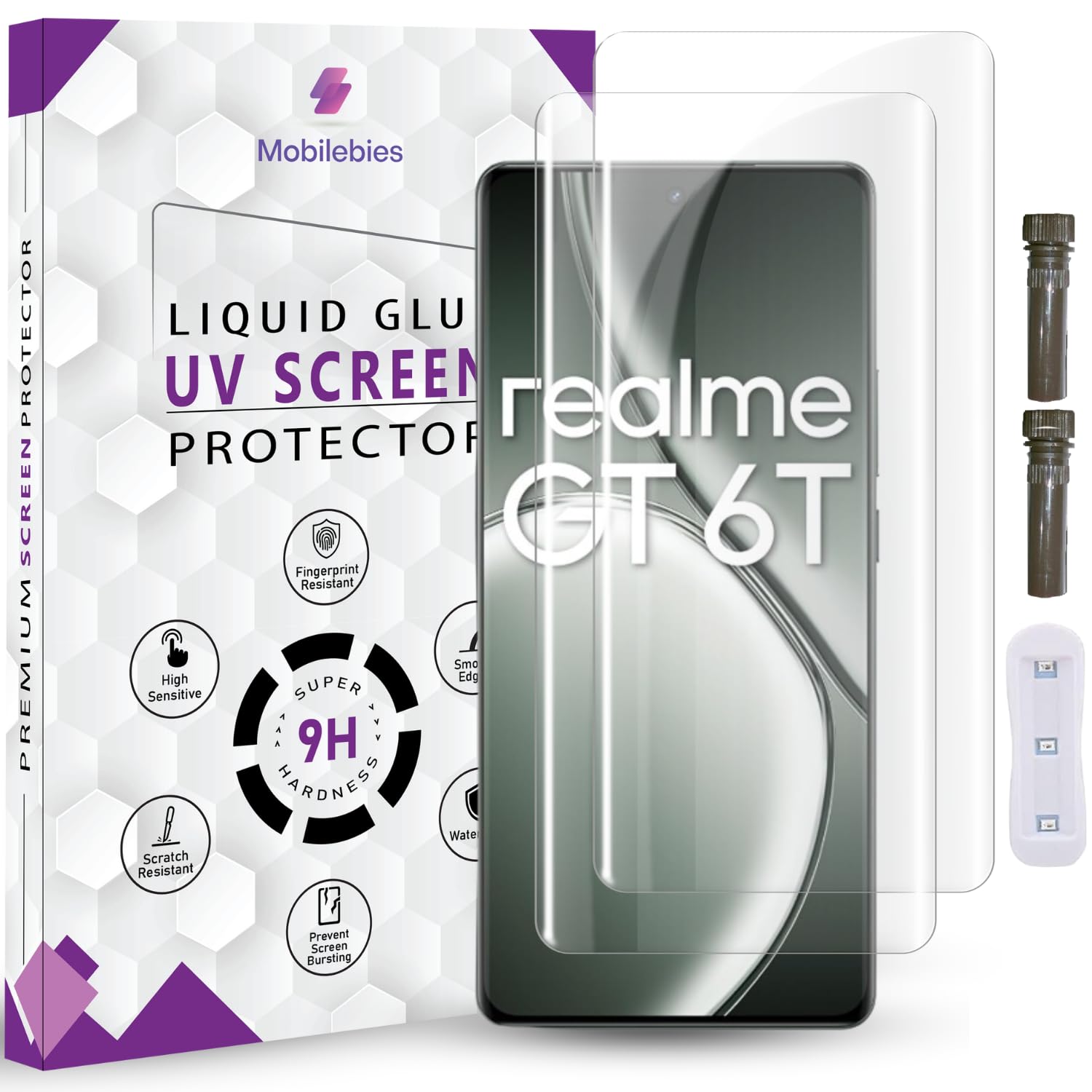 Mobilebies® Advanced HD+ UV Tempered Glass Screen Protector For Realme GT 6T (6.78 Inch, Pack of 2) Full Adhesive UV Curved Screen Guard, Case Friendly with installation kit & Guide (B0D66MBN89) Amazon Price History, Amazon Price Tracker