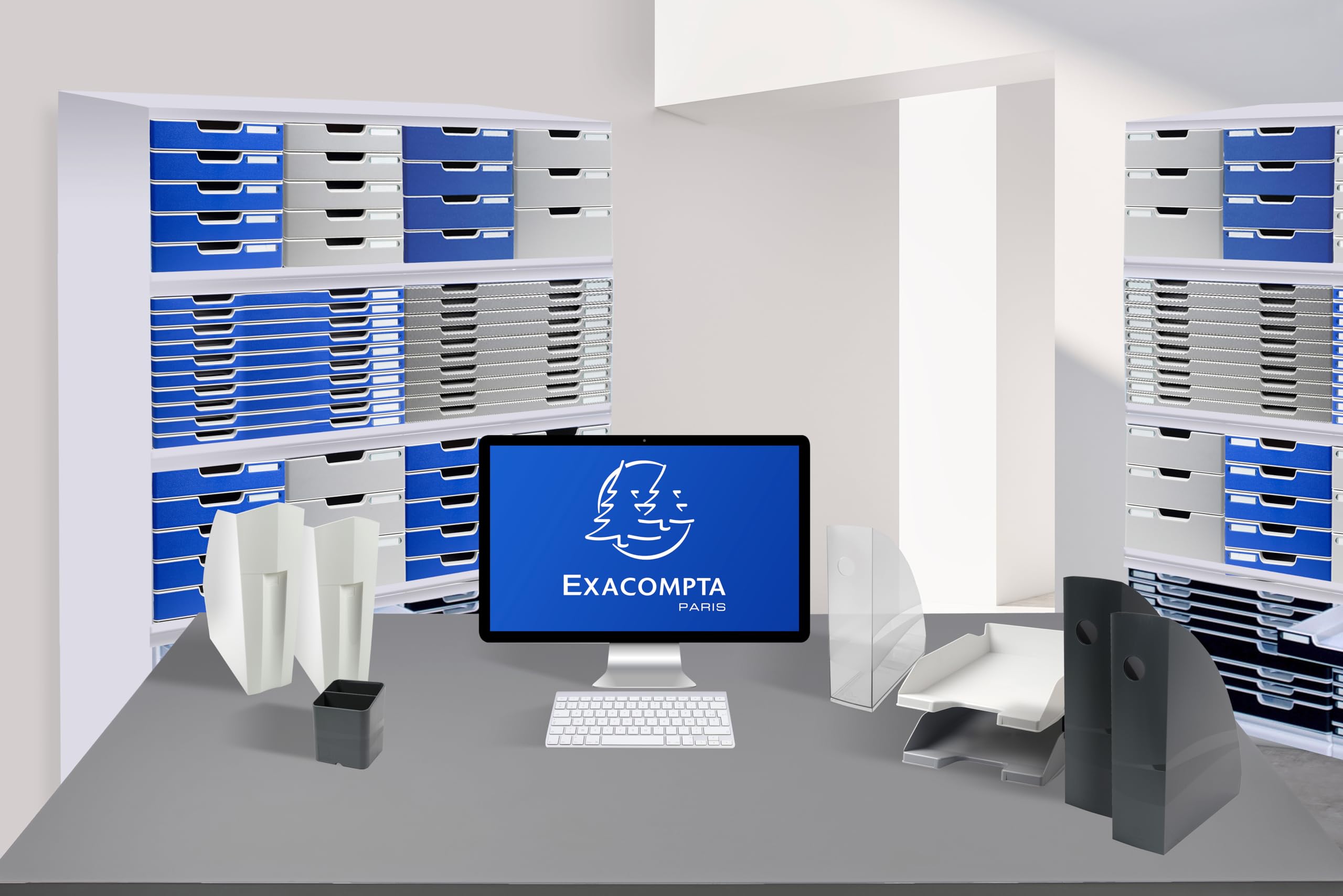 Exacompta 114104D 10er Pack Premium Briefablage Combo Mini DIN A4. Idealer Briefkorb für Ihre Organisation. Robuster und stapelbarer Ablagekorb Nachtblau